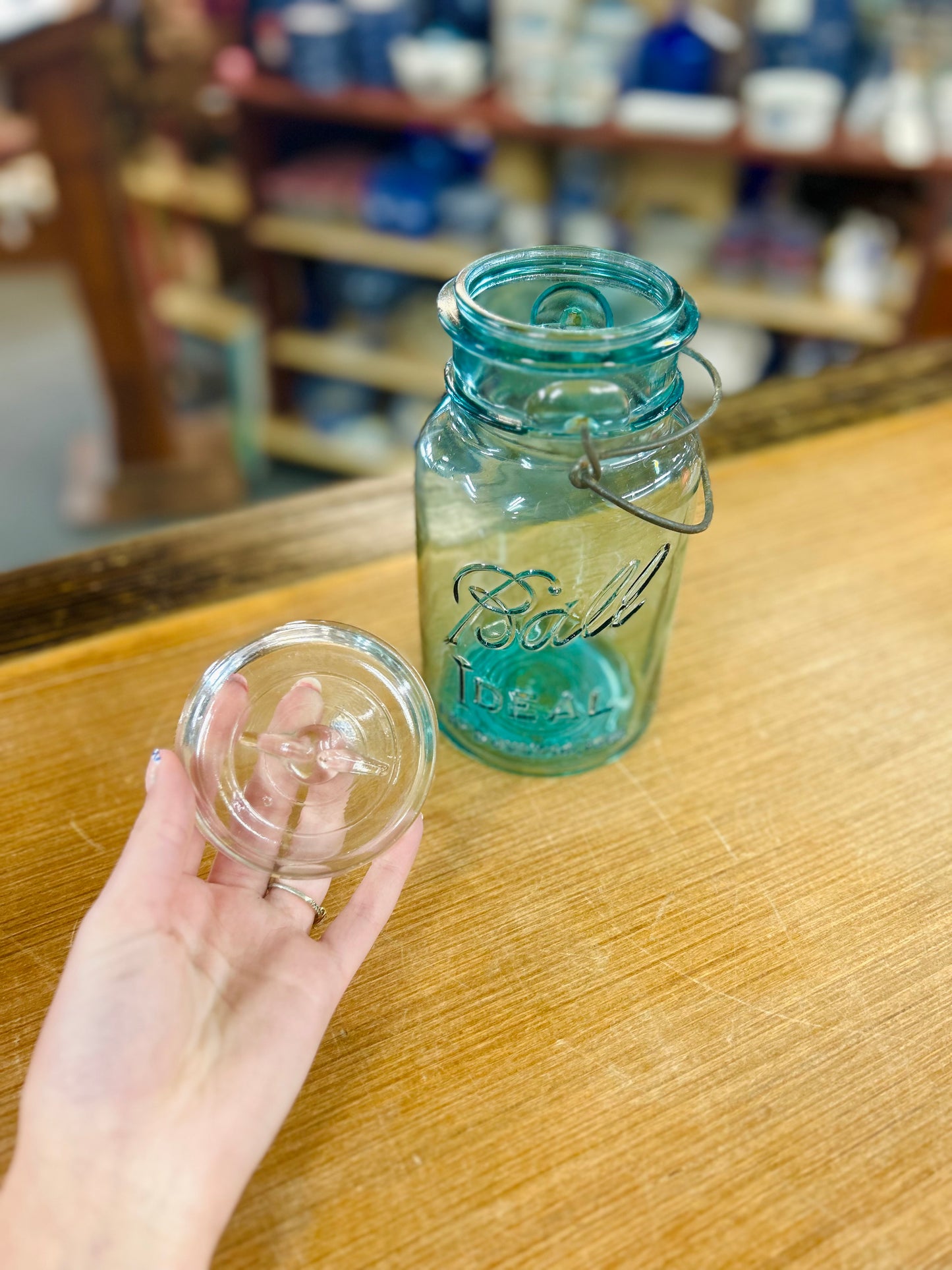 Antique Blue "Ball Ideal" Mason Jar with Lid