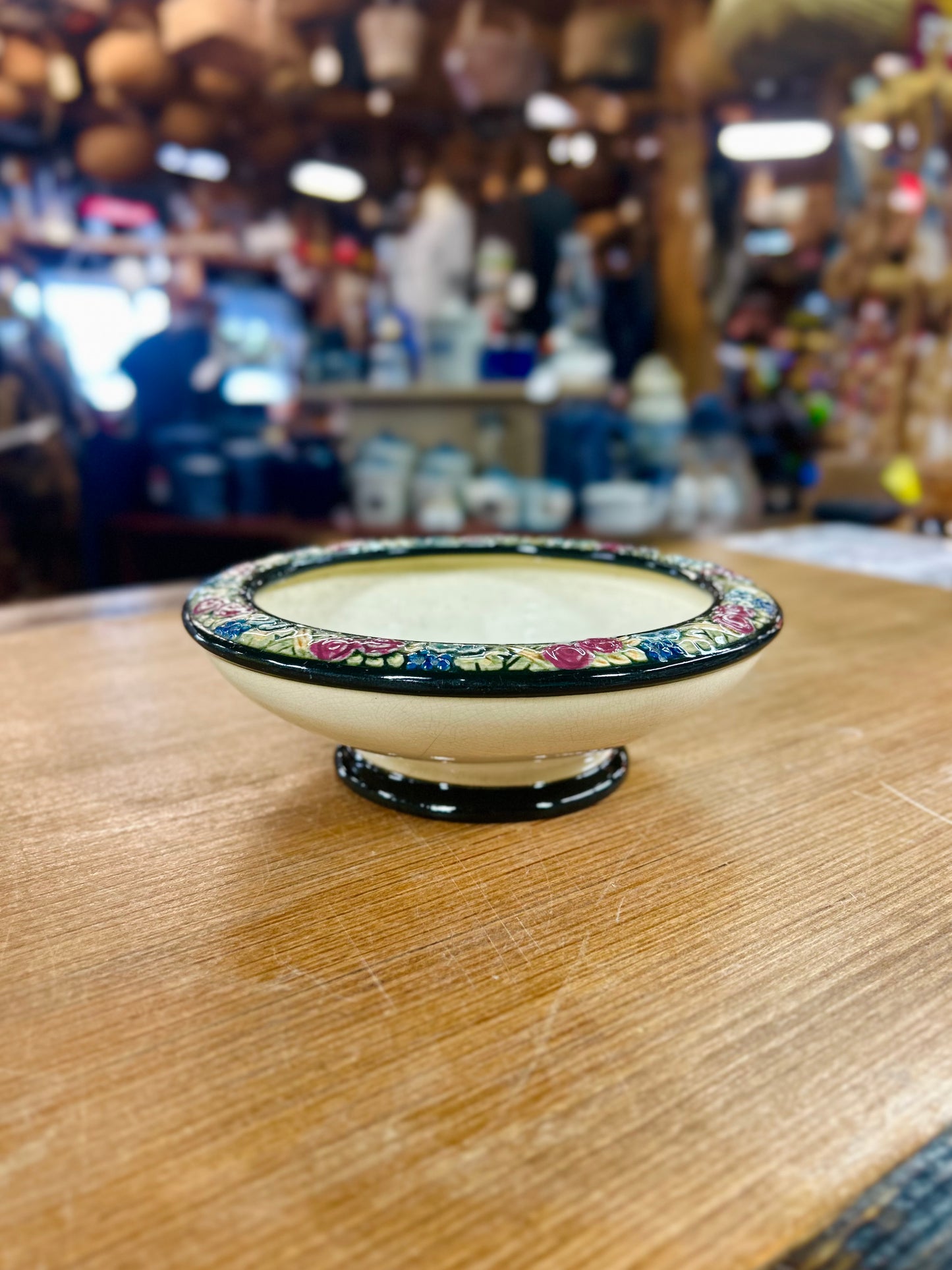 Vintage Weller Pottery Bowl with Floral Rim