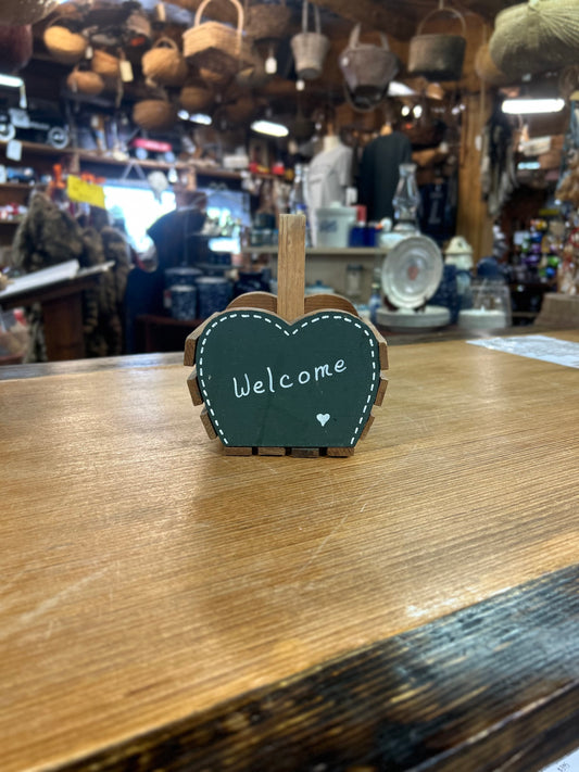 Rustic Handcrafted "Welcome" Wooden Heart-Shaped Basket with Handle