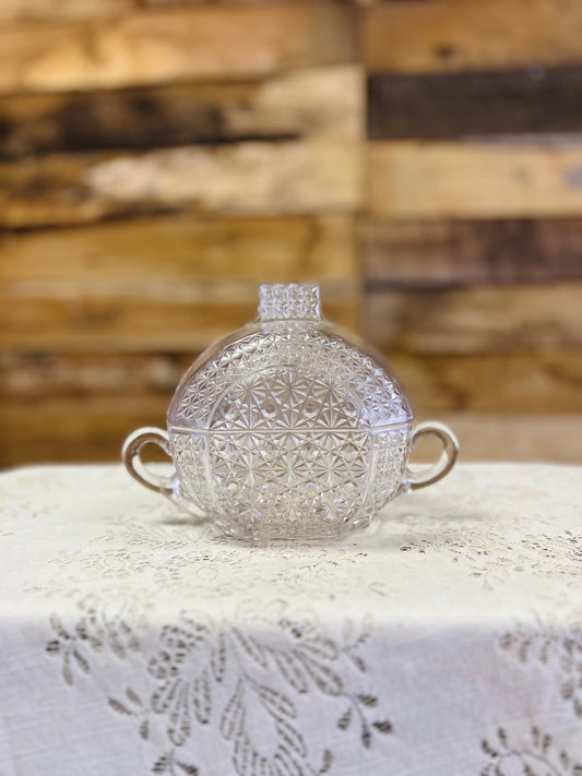 Vintage Double Handled Clear Pattern Covered Dish