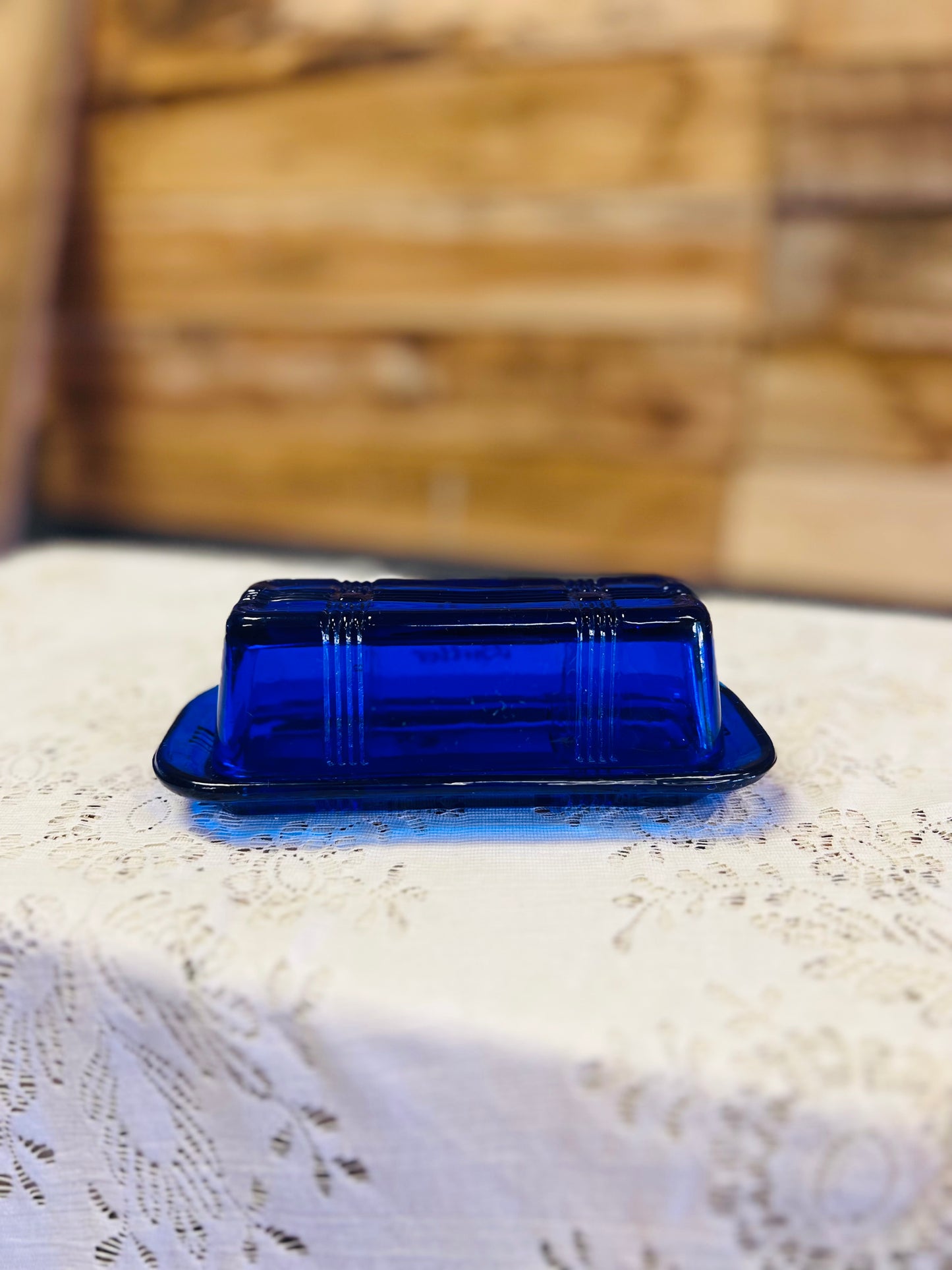 Vintage Cobalt Blue Butter Dish