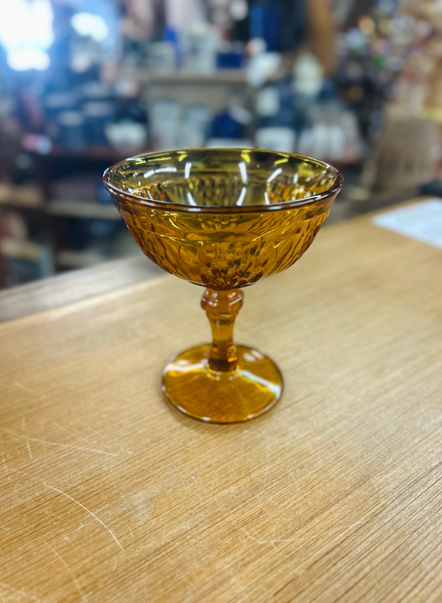 Vintage Indiana Glass Amber Pedestal Bowl