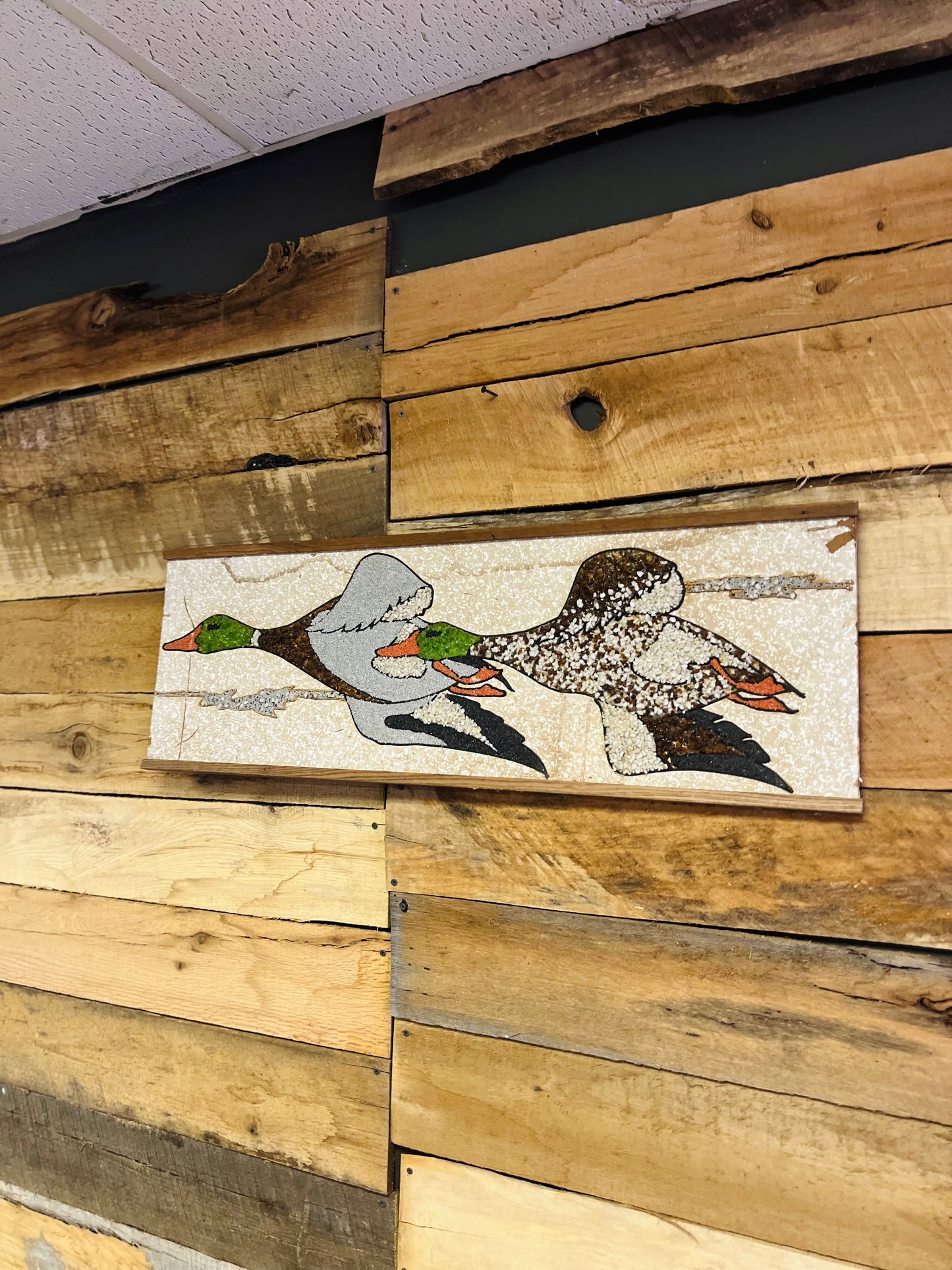 Vintage Handmade Flying Ducks Gravel Art