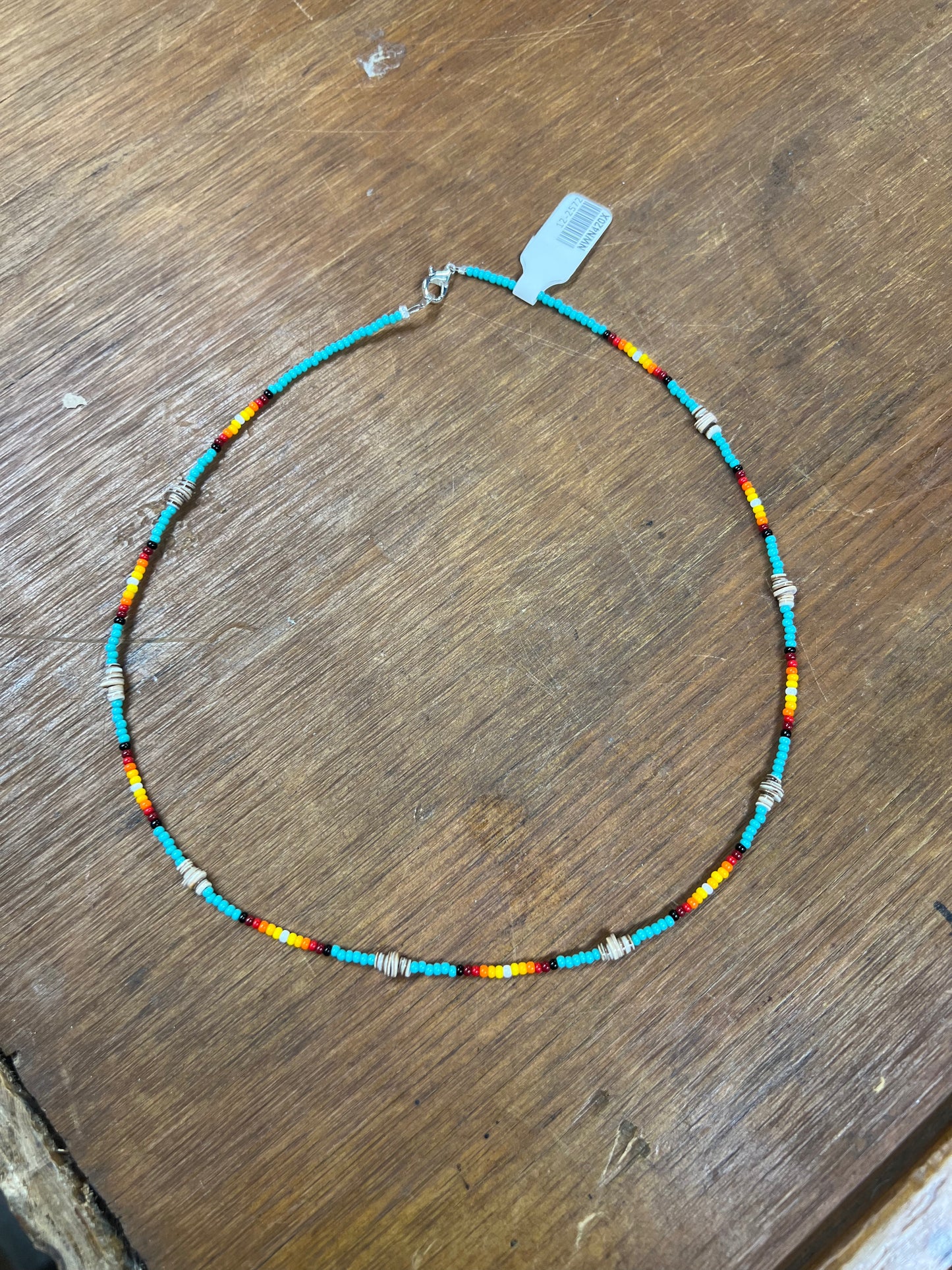 Seed Bead Multicolor Necklace with Brown Heishi