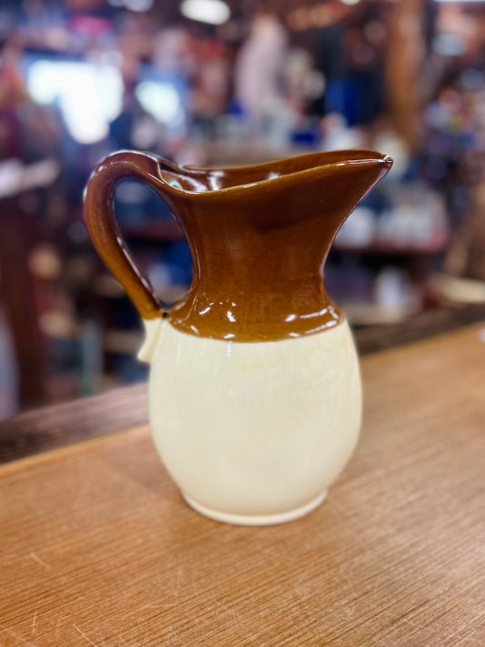 Antique Glazed Pottery Brown and Beige Water Pitcher