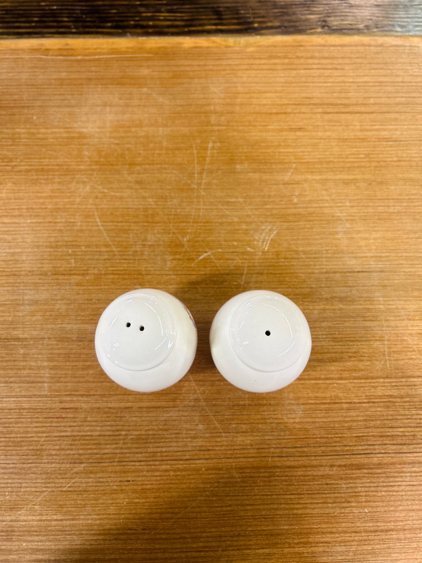 Vintage 1980s Ceramic Salt and Pepper Shakers with Floral Heart Design