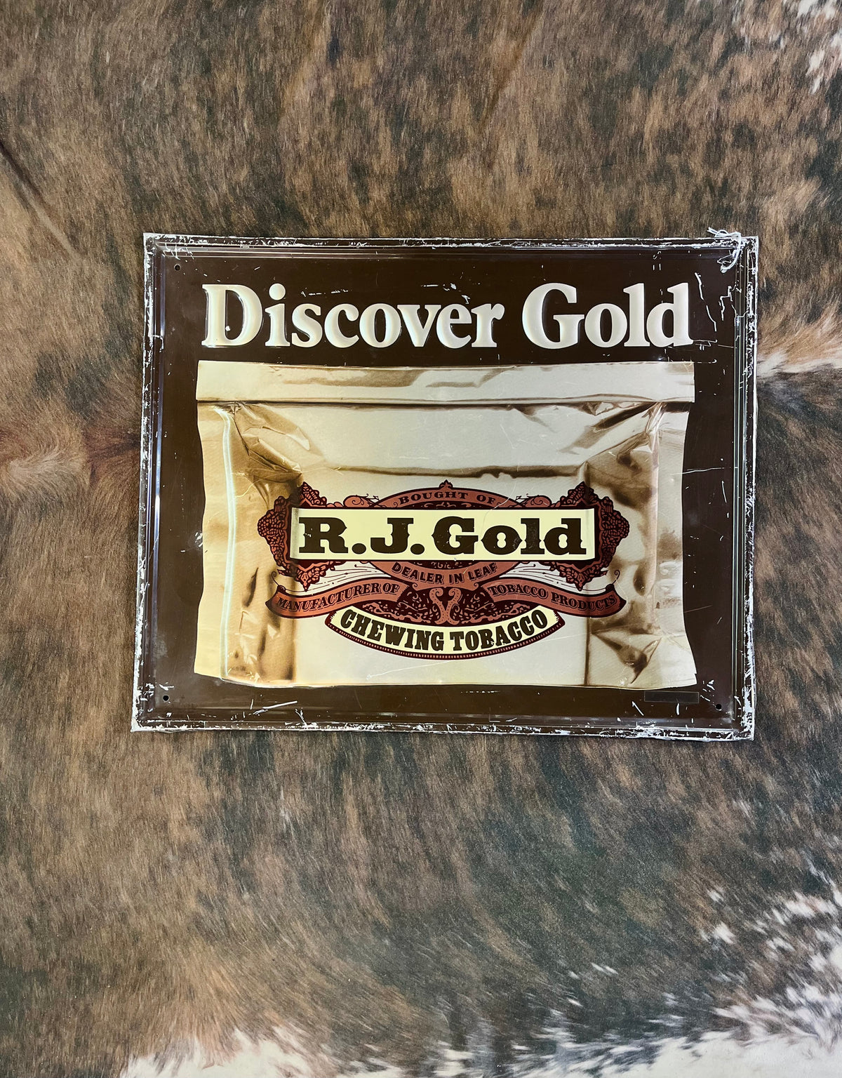 Vintage R.J. Gold Chewing Tobacco Metal Sign #2