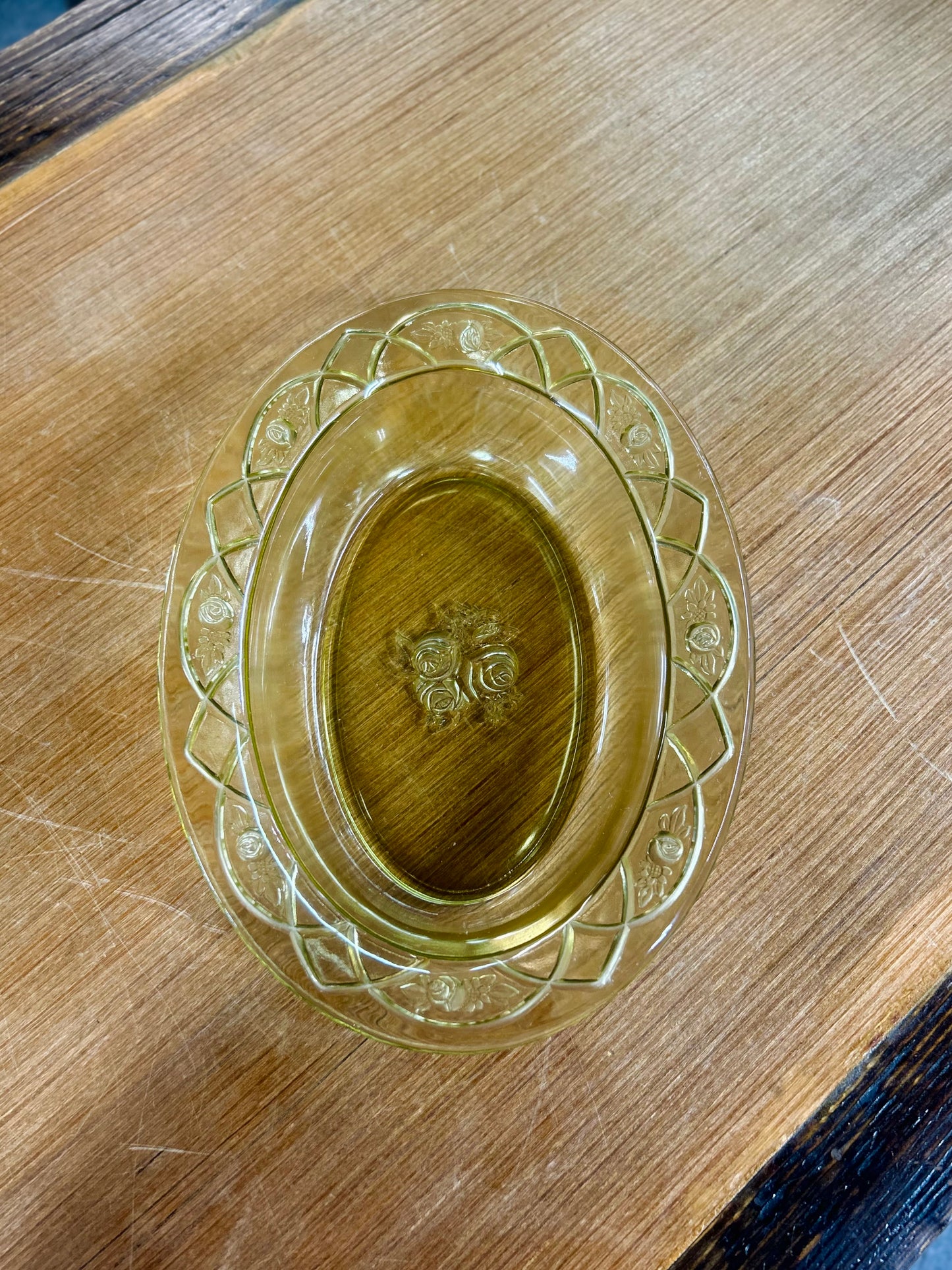 Vintage Open France Rose Carnival Glass Yellow Bowl