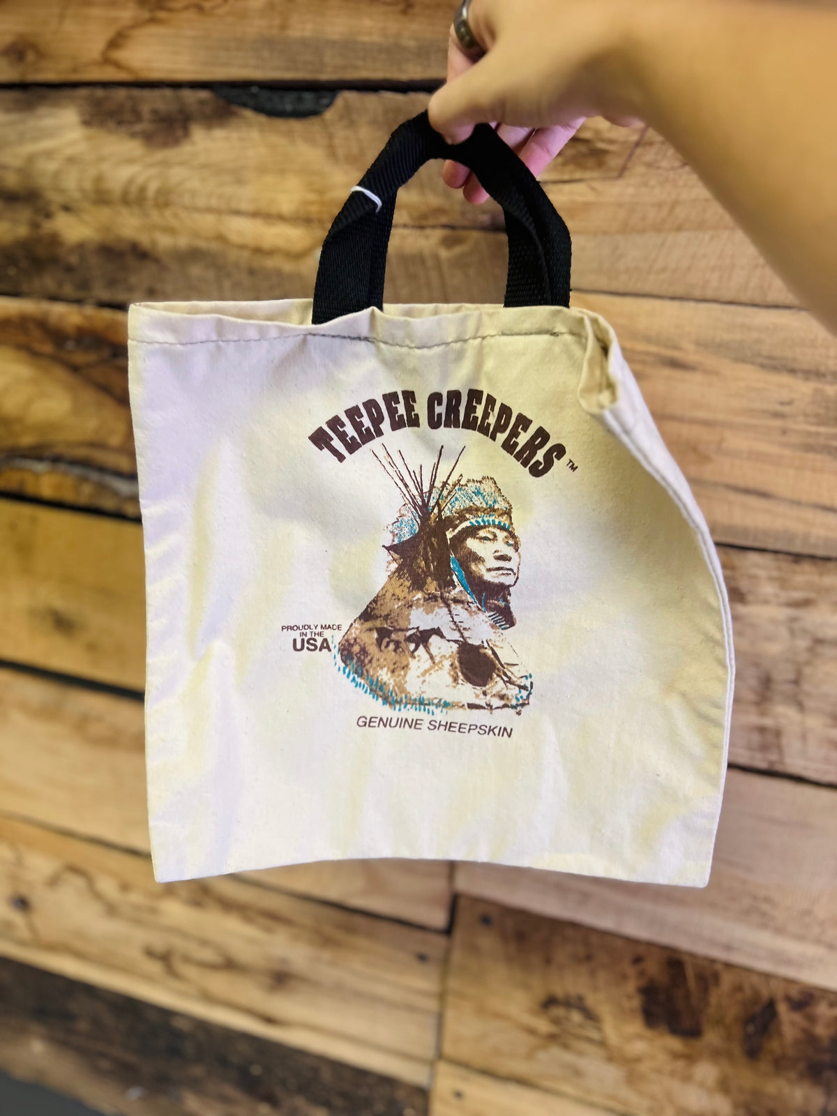 Vintage TeePee Creepers Canvas Tote Bag - Black Handle