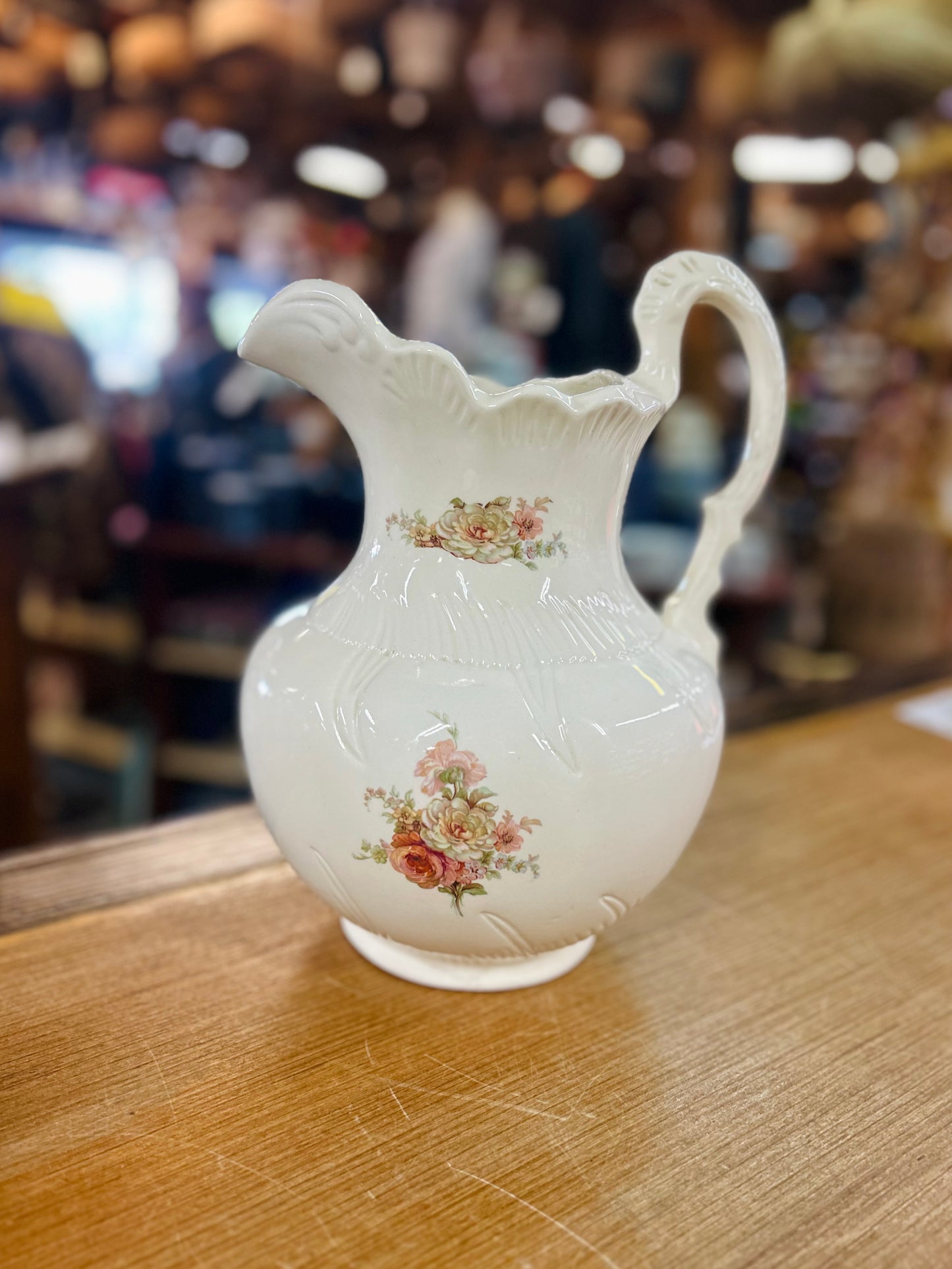 Vintage 1977 Hand Finished Large Pitcher with Floral Design