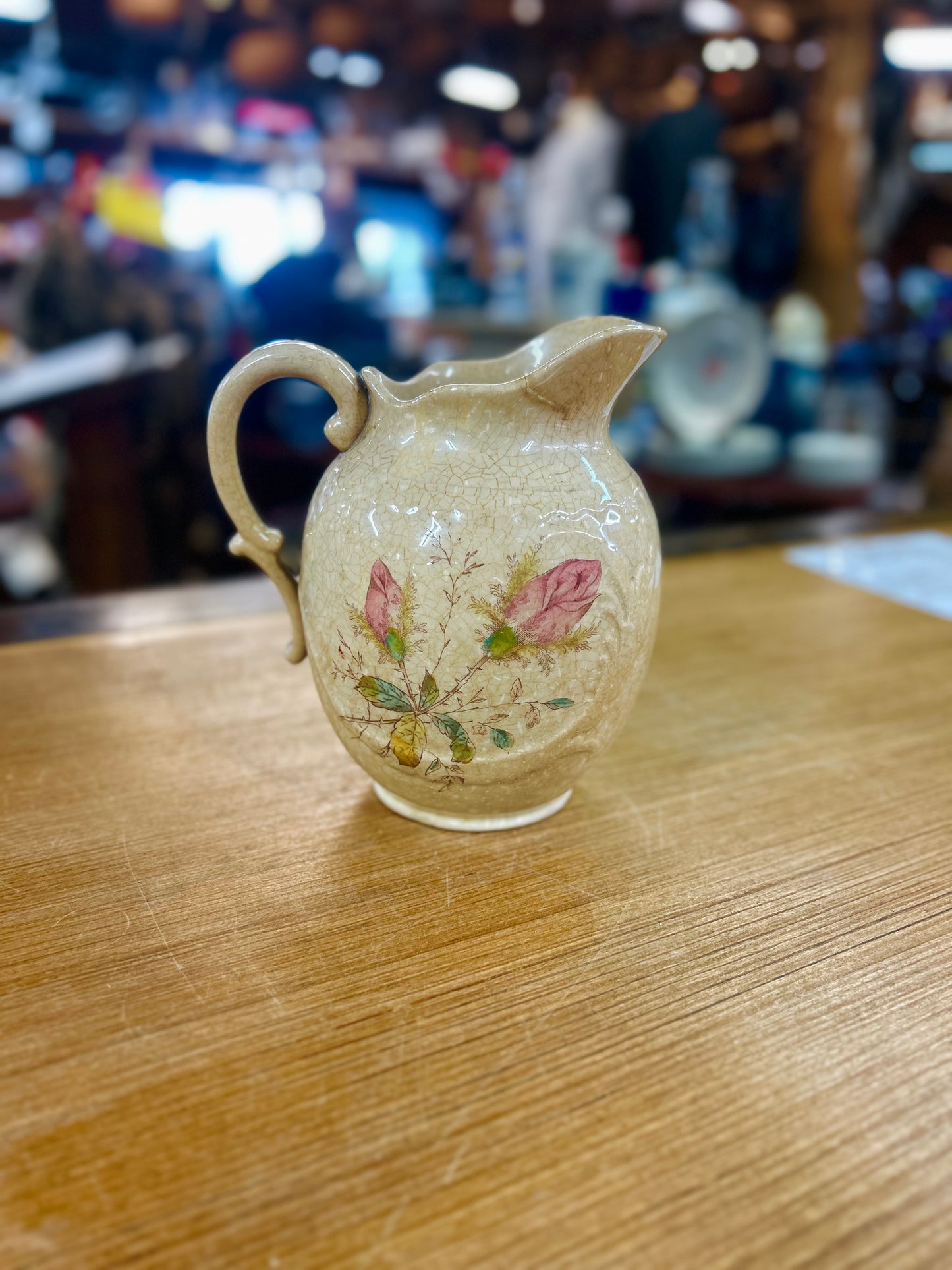 Vintage RENA Floral Rose Bud Design Pottery Pitcher