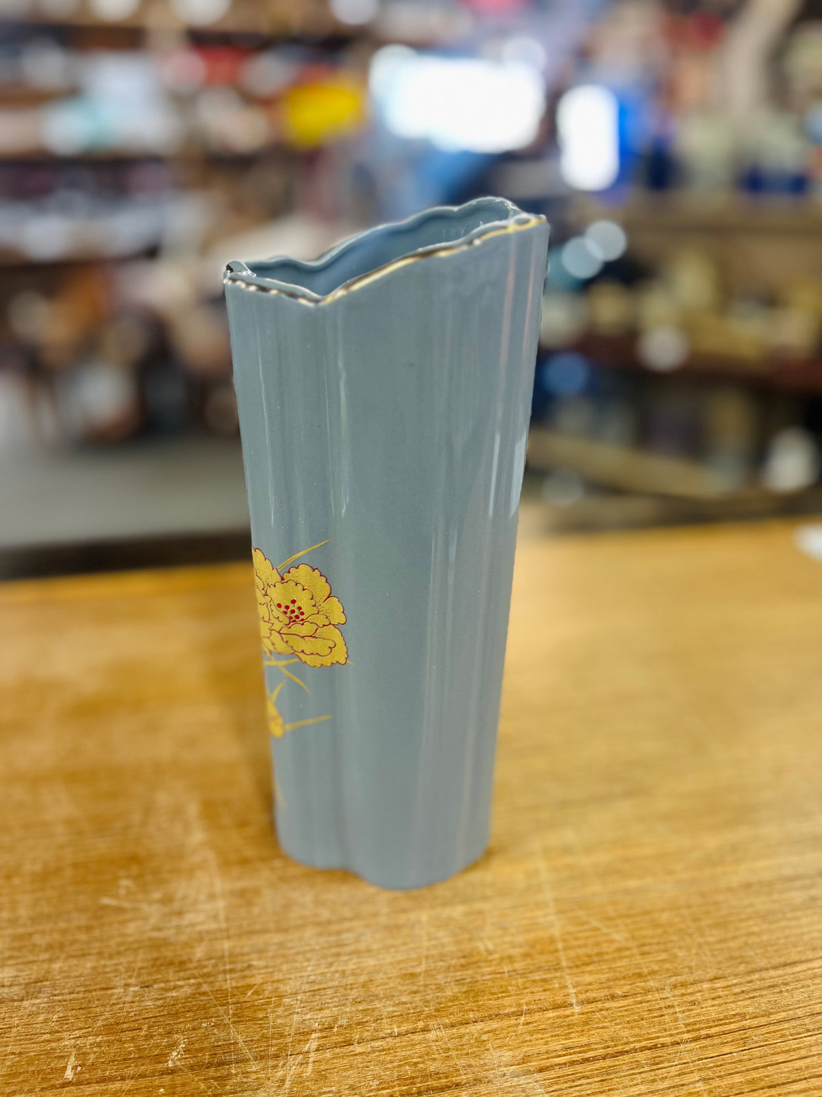 Vintage Gray Japanese Flower Vase