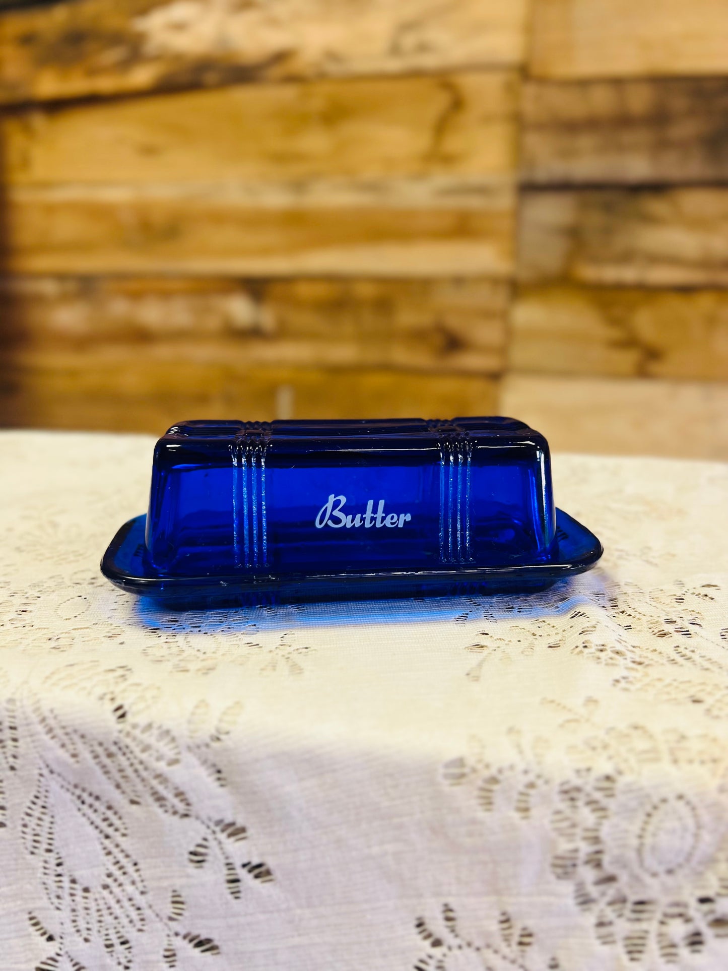 Vintage Cobalt Blue Butter Dish