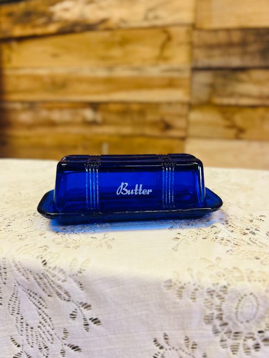 Vintage Cobalt Blue Butter Dish