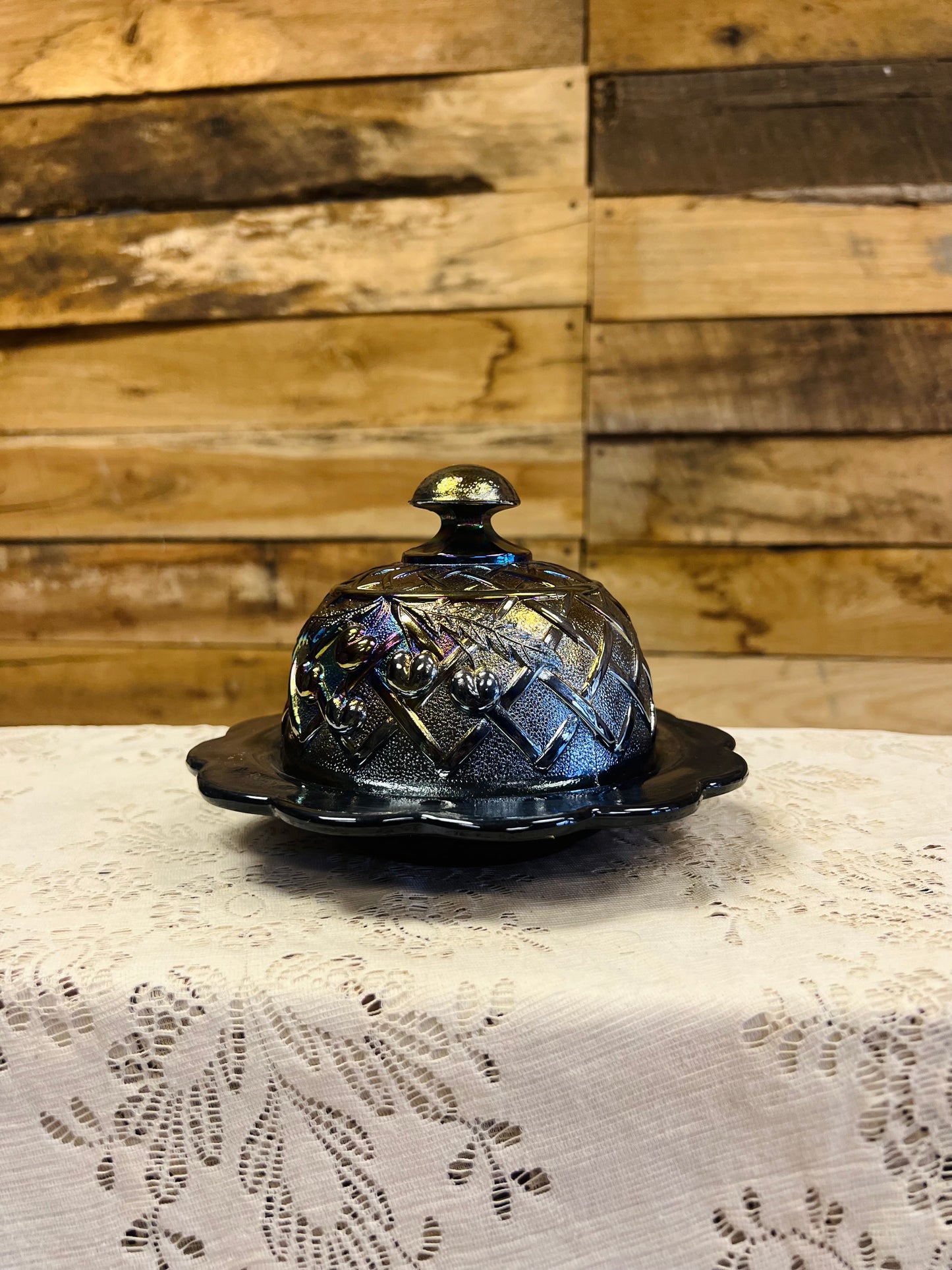 Vintage Mosser Carnvial Glass Covered Butter Dish