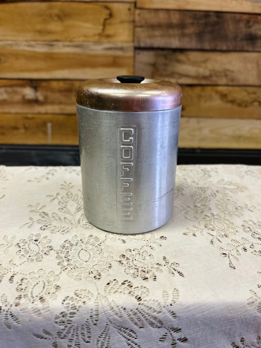 Vintage Aluminum Coffee Canister With Copper Lid