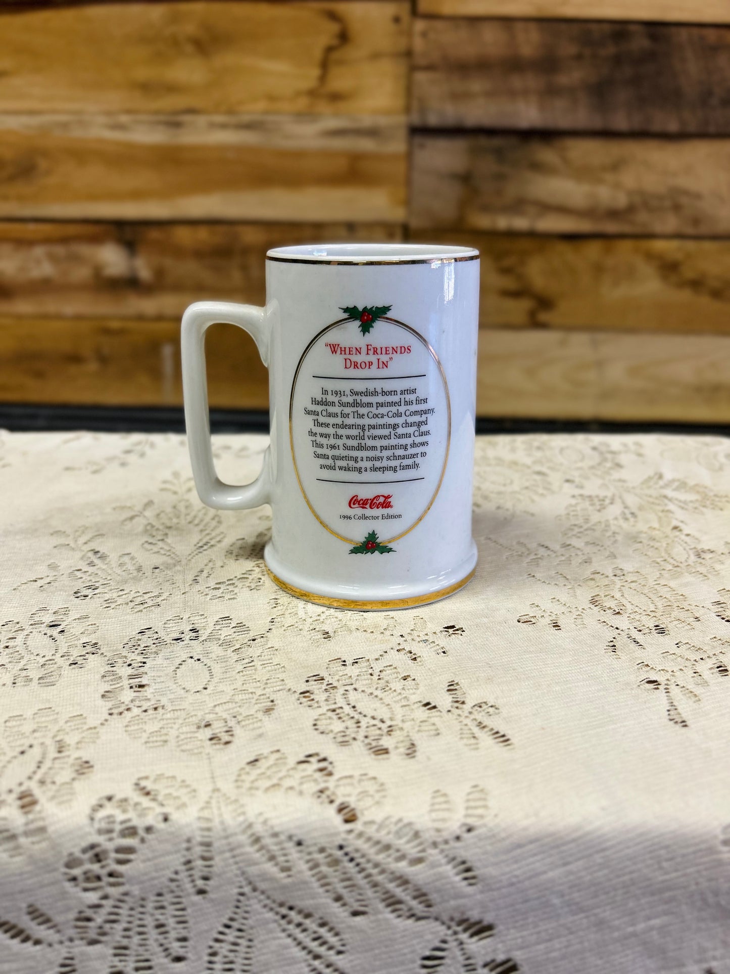 Vintage Coca-Cola "When Friends Drop In" Ceramic Christmas Mug
