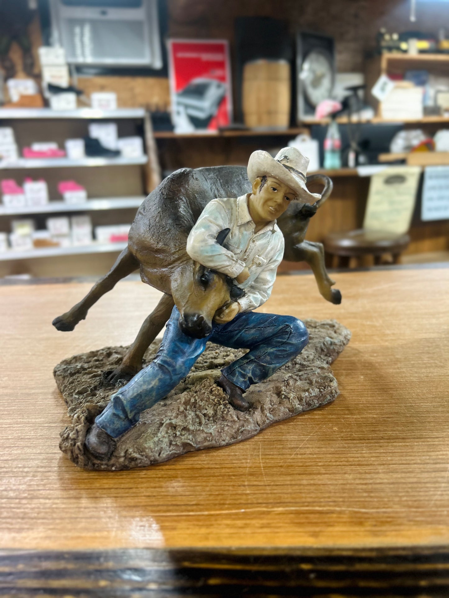 Vintage Western Rodeo Steer Wrestling Figurine
