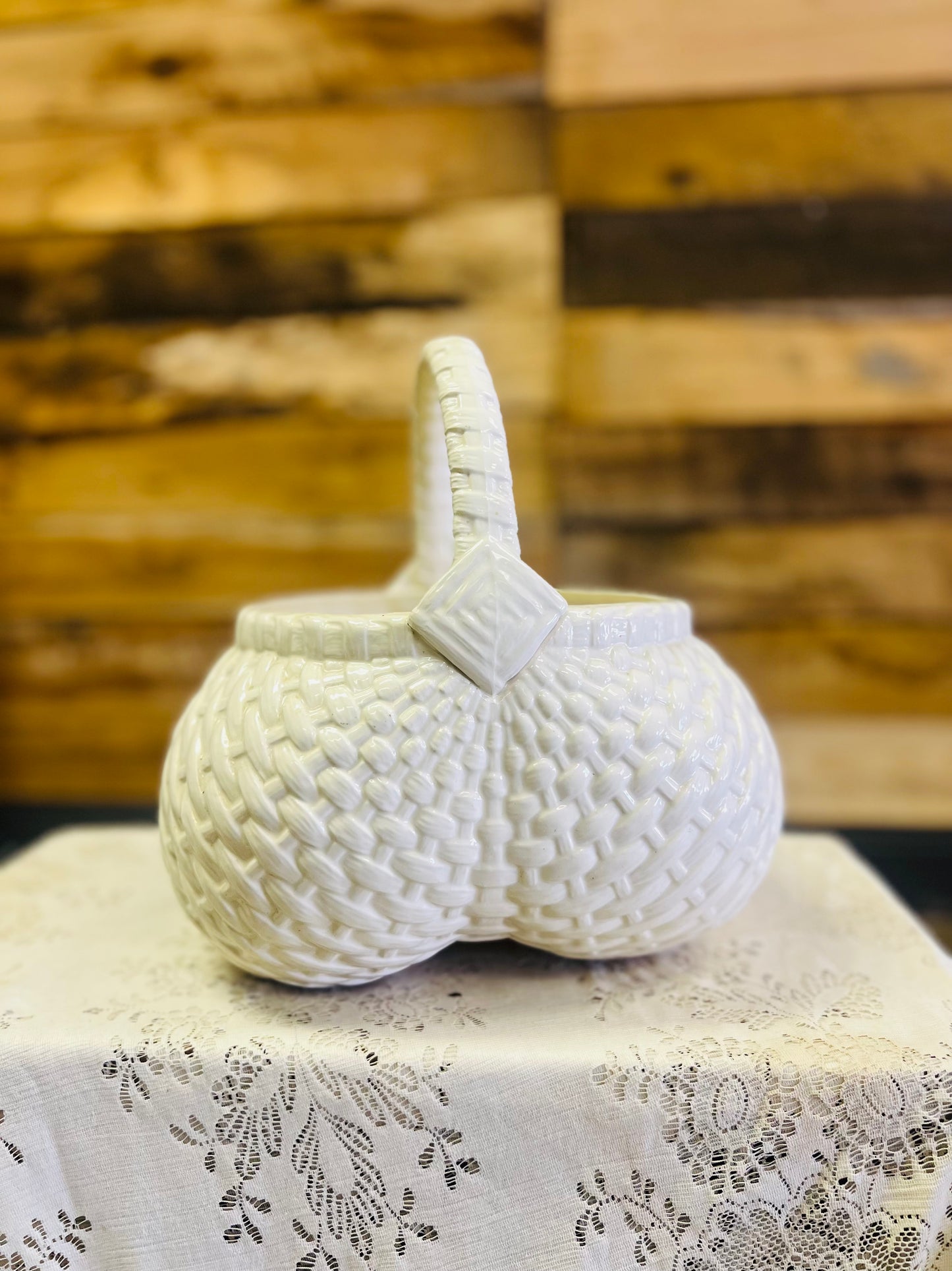 Vintage Ceramic White Basket