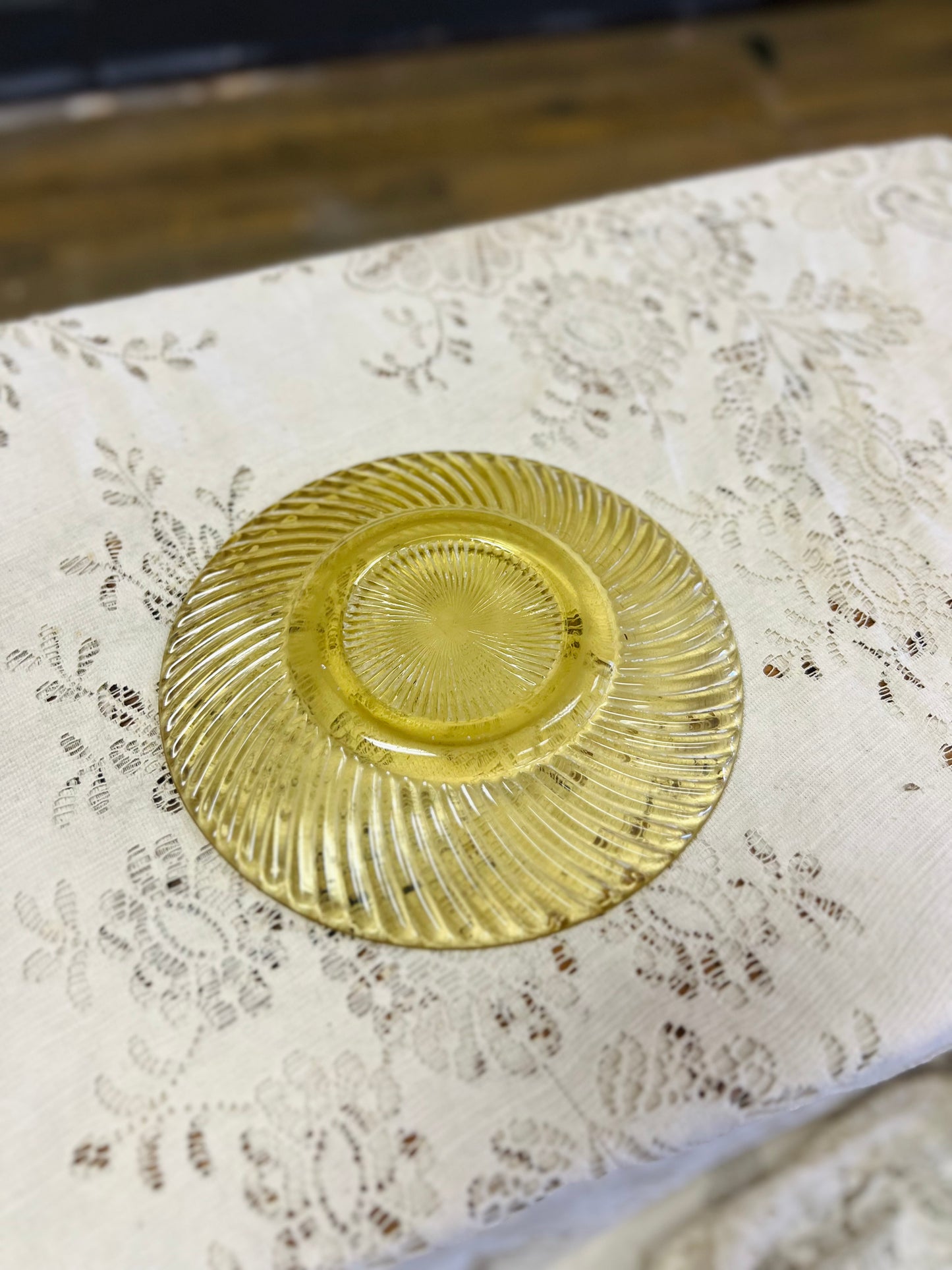 Vintage Federal Glass Amber Swirl Plate