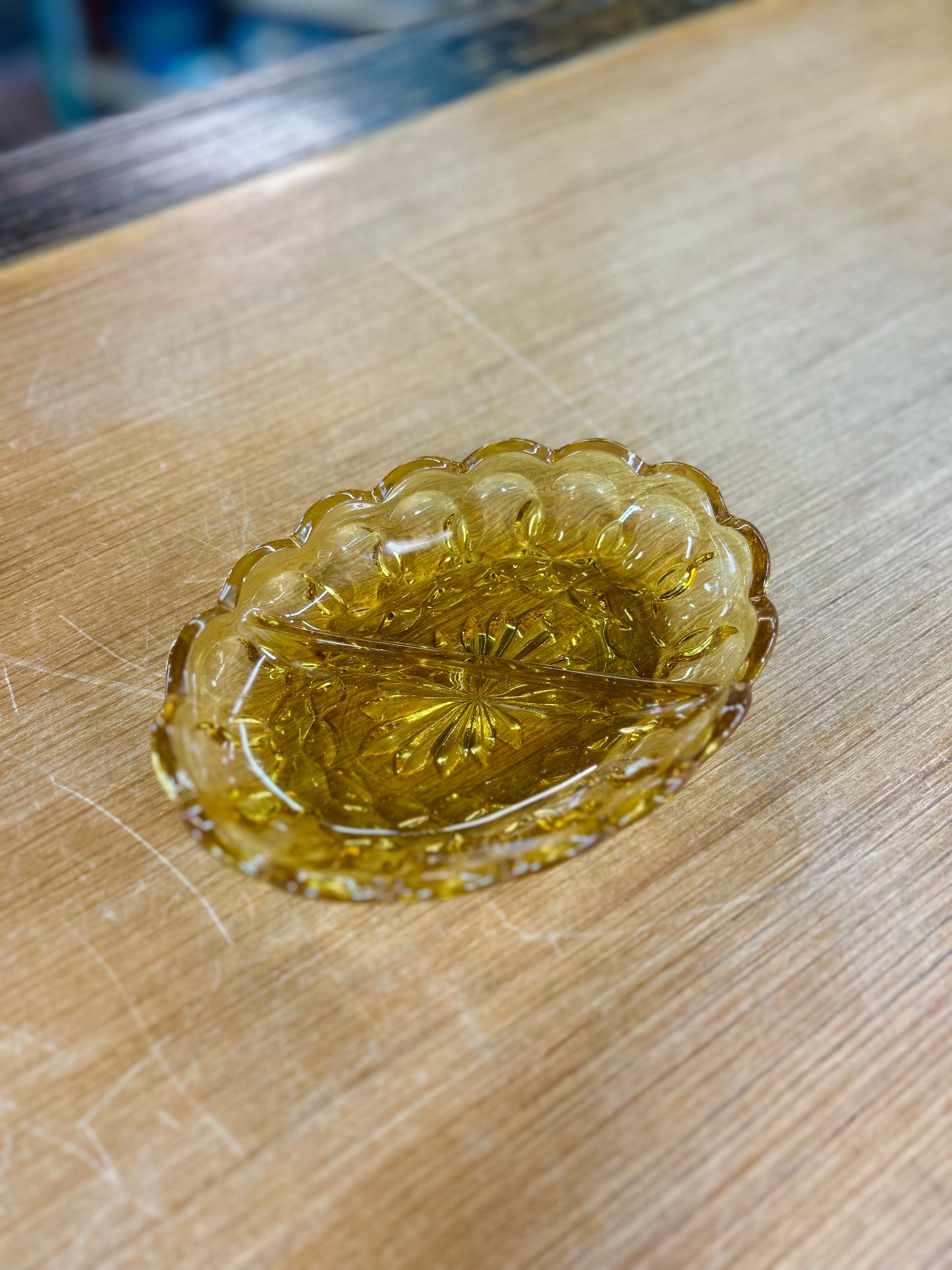 Vintage Anchor Hocking Fairfield Amber Divided Relish Dish