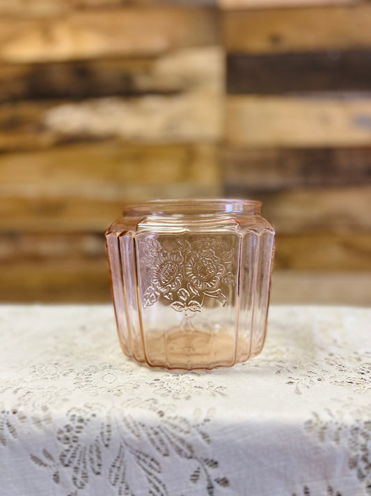 Vintage Anchor Hocking Mayfair "Open Rose" Pink Depression Glass Jar