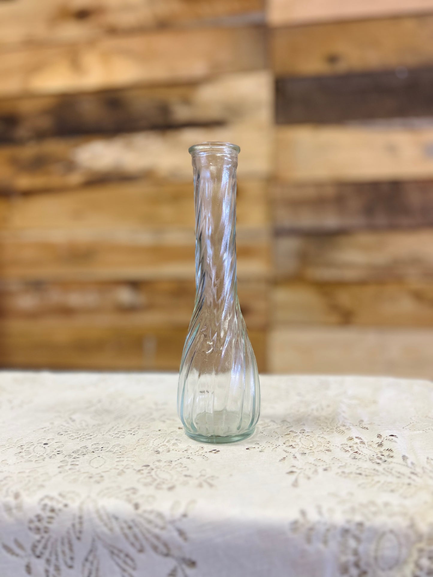 Vintage Hoosier Glass Bud Vase Featuring Twisted Swirl Pattern