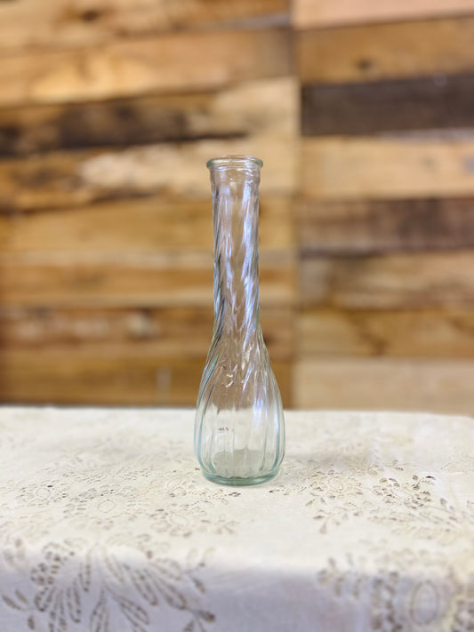 Vintage Hoosier Glass Bud Vase Featuring Twisted Swirl Pattern