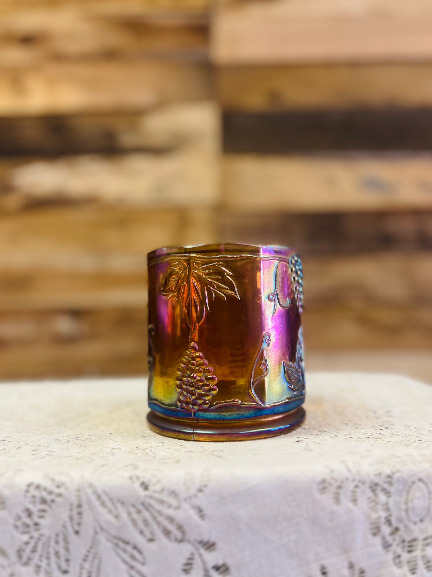 Vintage Carnival Glass Amber Jar