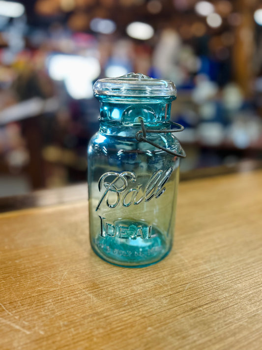Antique Blue "Ball Ideal" Mason Jar with Lid