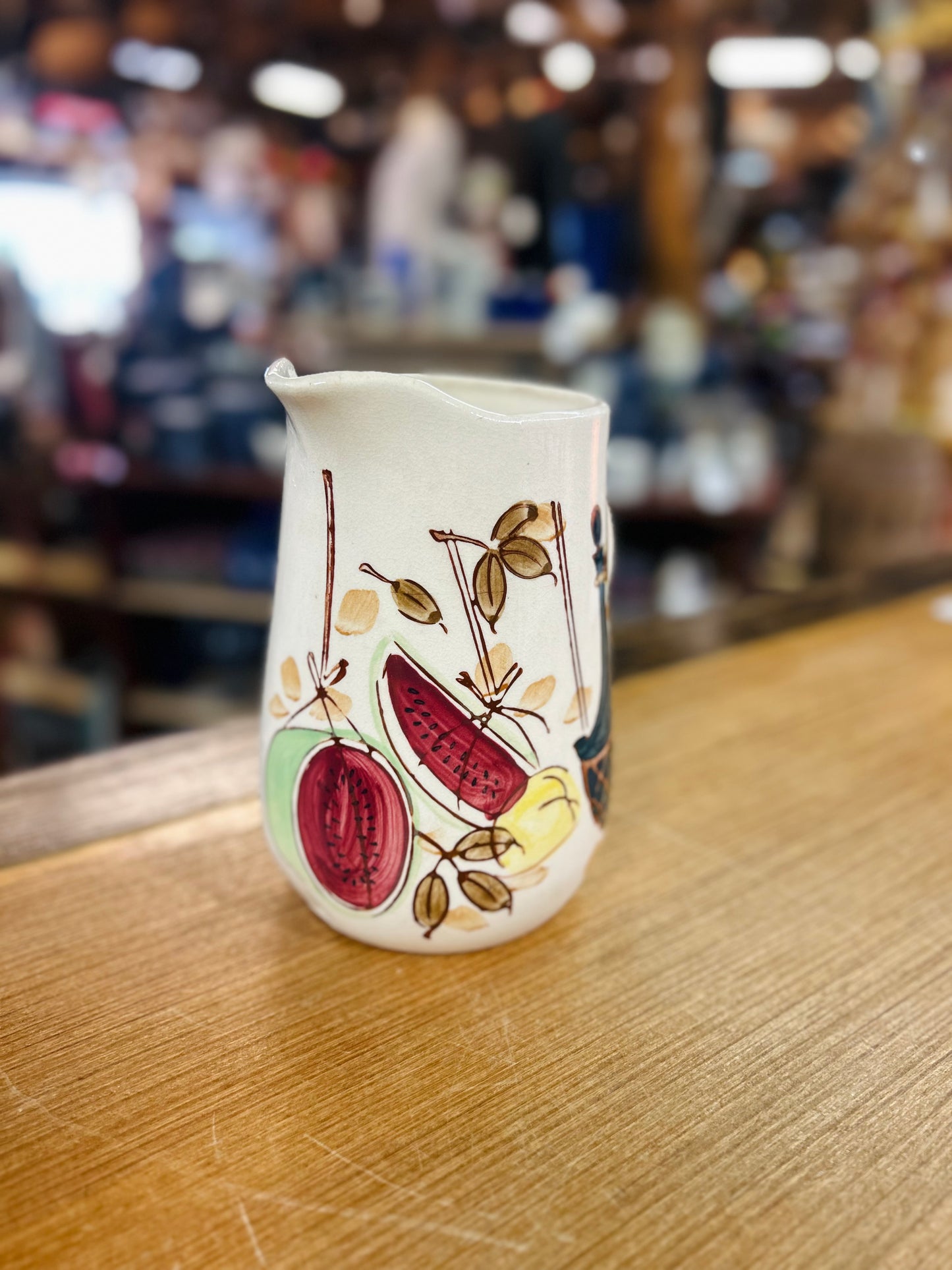 Antique Japanese Pottery Pitcher with Fruit Design
