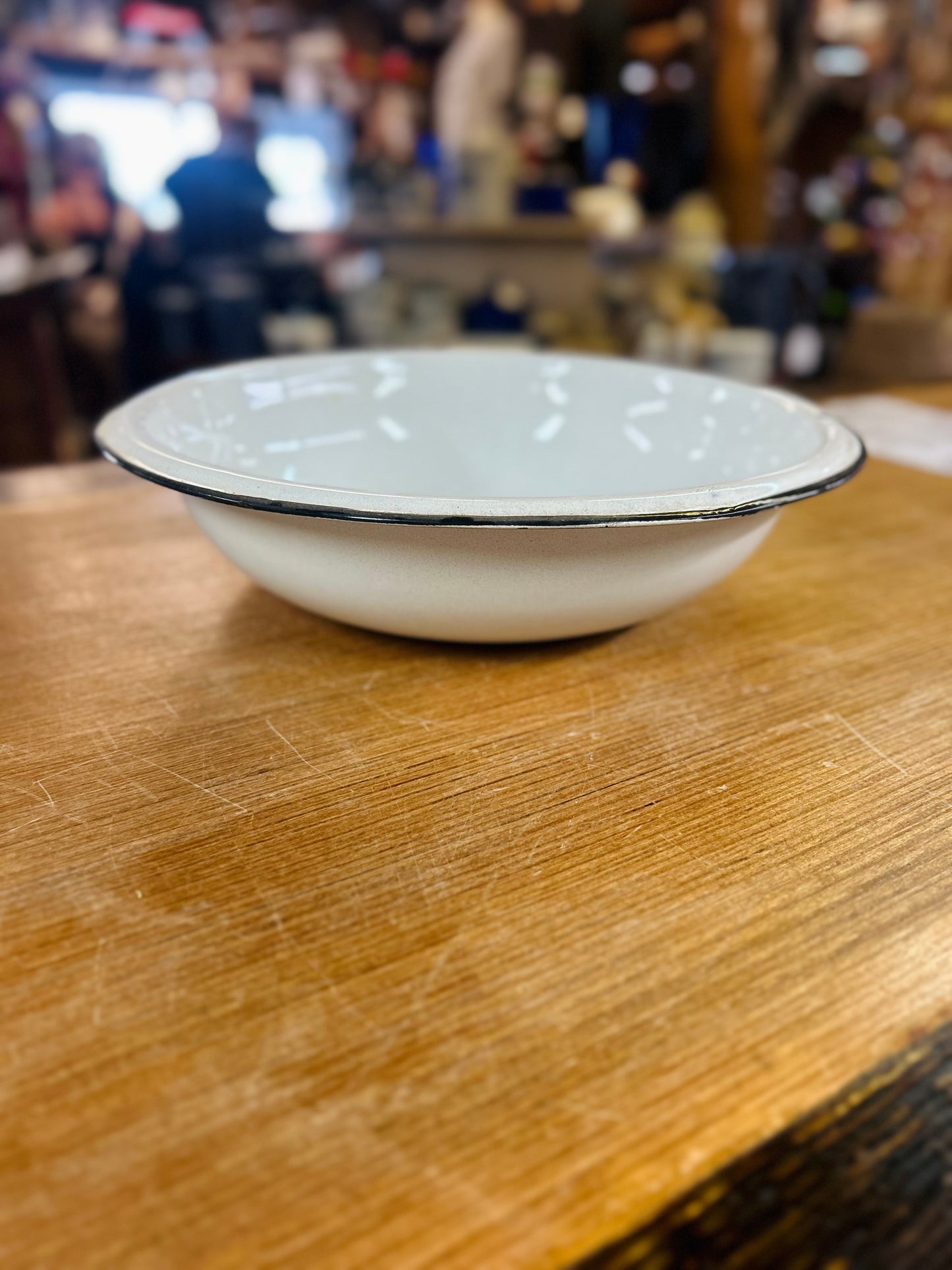 Old White Bowl with Black Trim