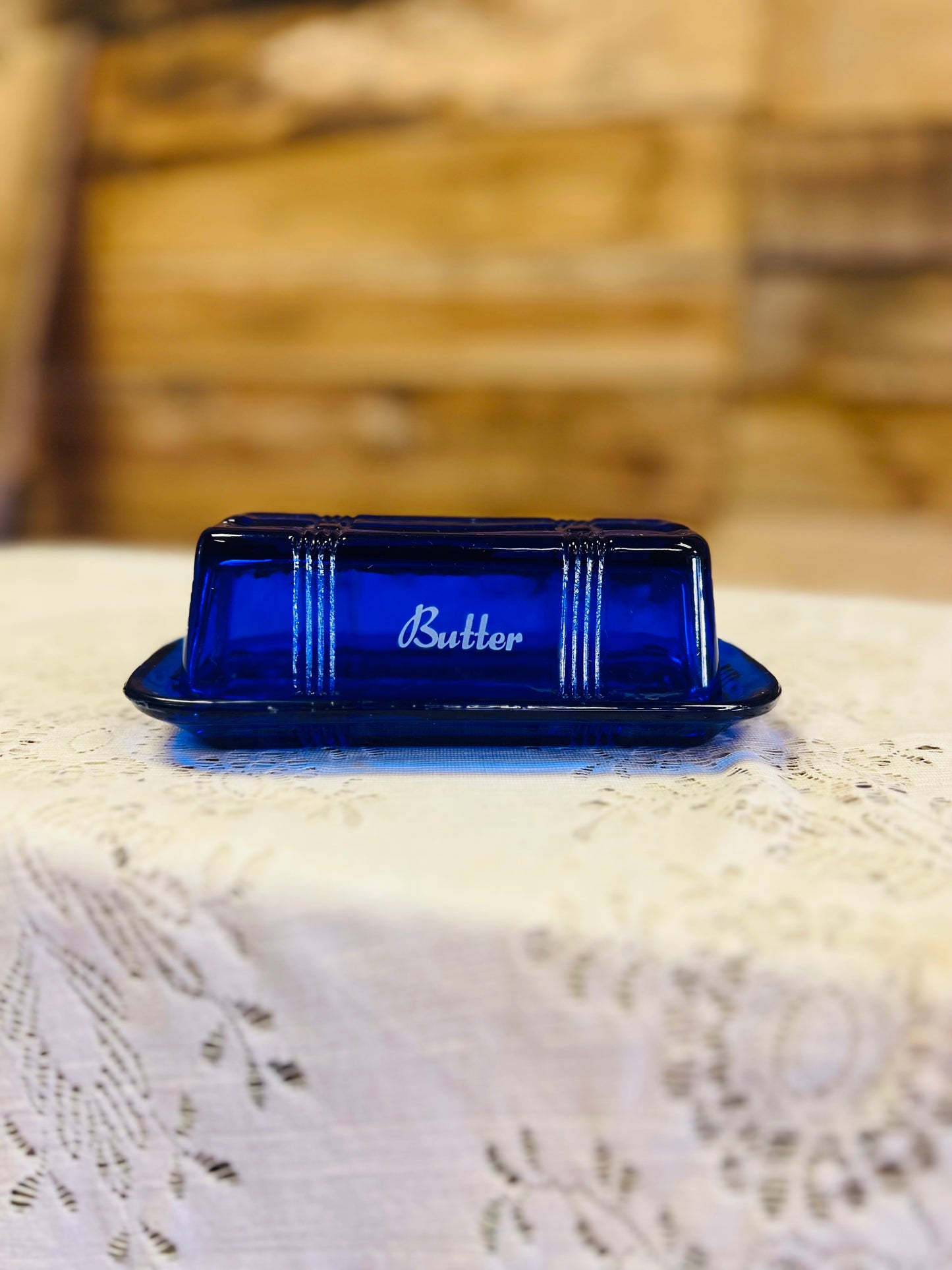 Vintage Cobalt Blue Butter Dish
