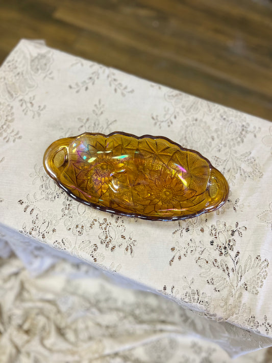 Vintage Indiana Glass Marigold Carnival Relish Dish