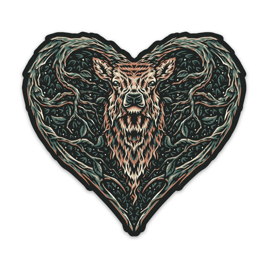 Deer Tree Roots Heart Sticker