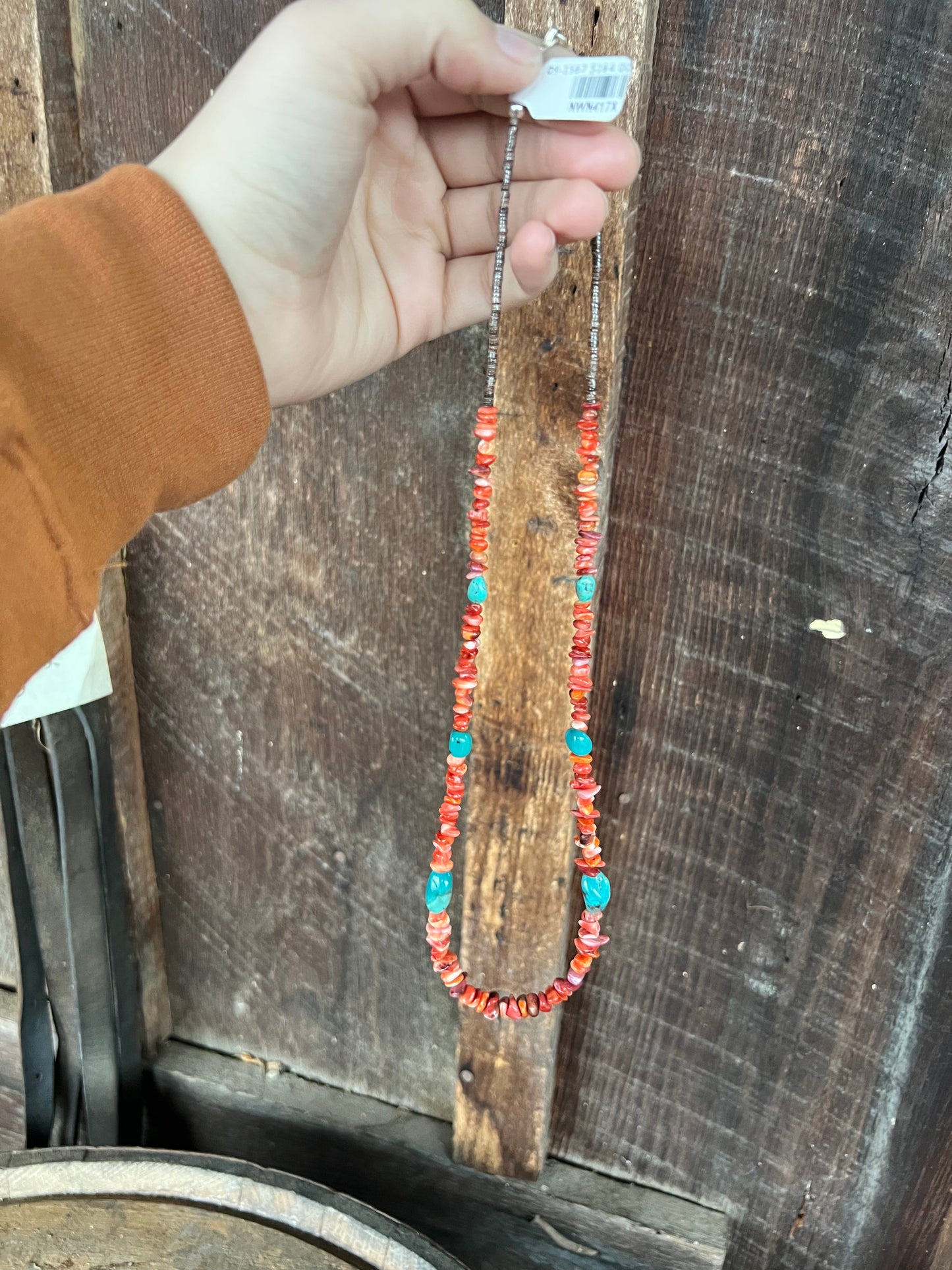 Red Spiny Oyster and Turquoise Nuggets Necklace