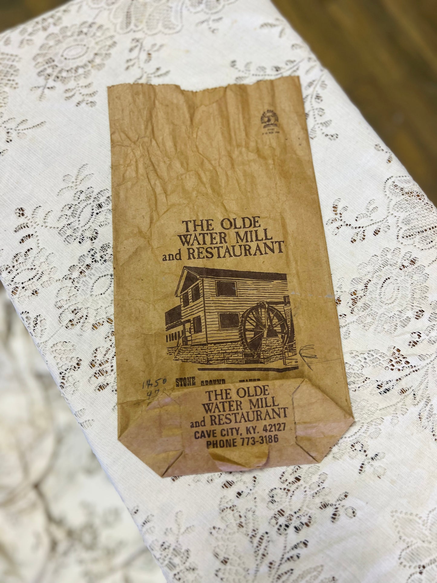 Vintage "The Olde Water Mill and Restaurant" Paper Bag