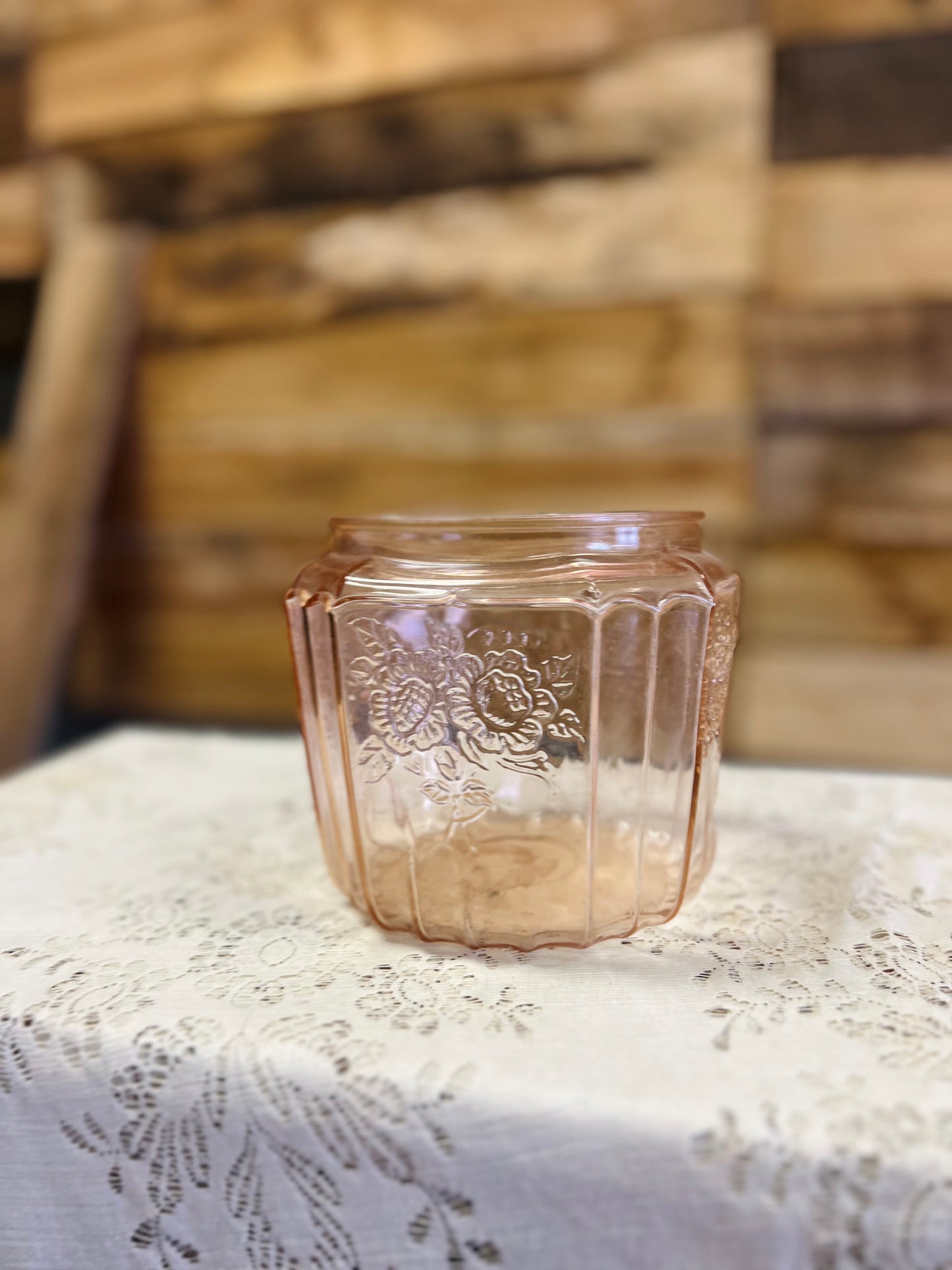 Vintage Anchor Hocking Mayfair "Open Rose" Pink Depression Glass Jar