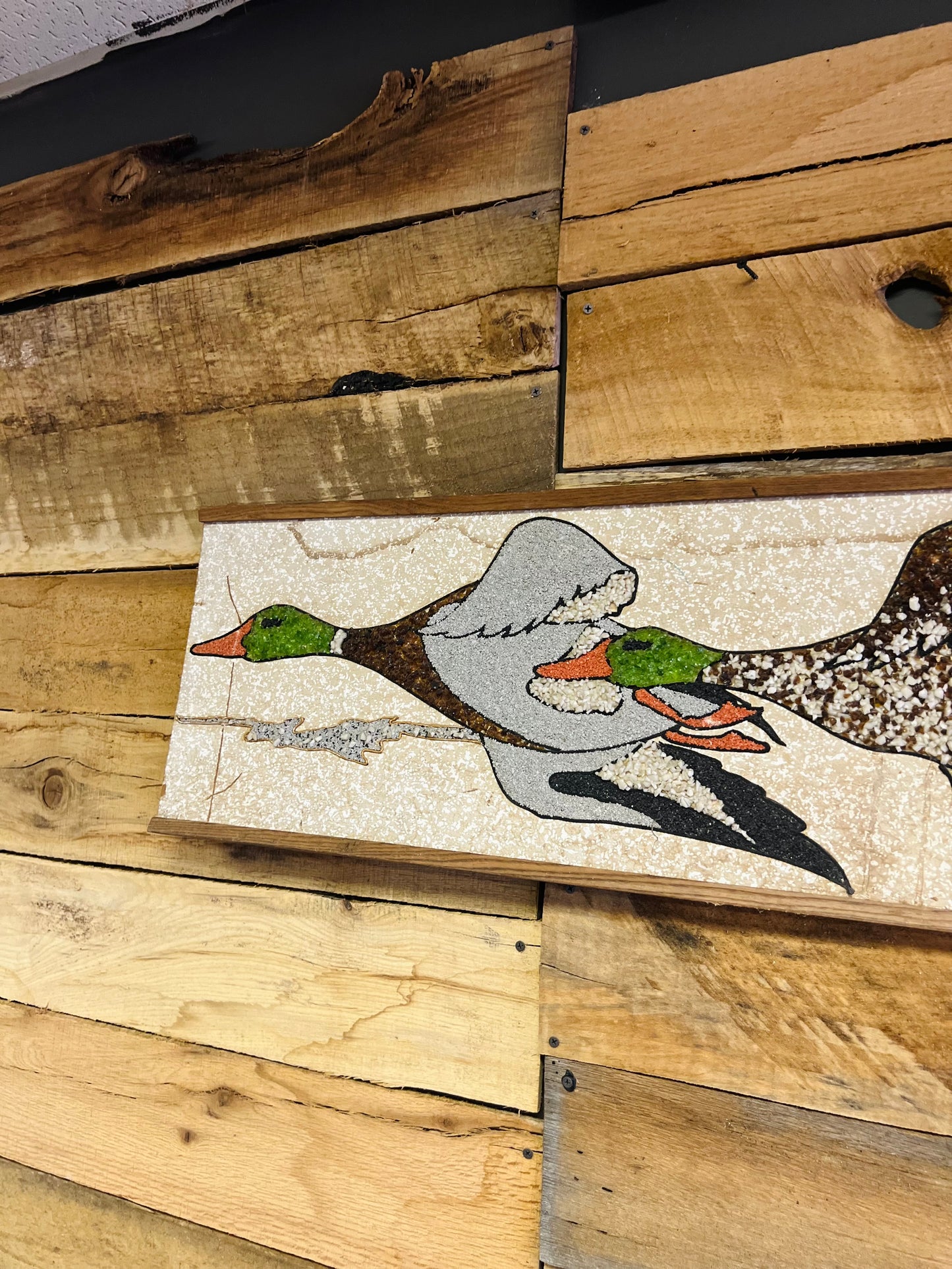 Vintage Handmade Flying Ducks Gravel Art