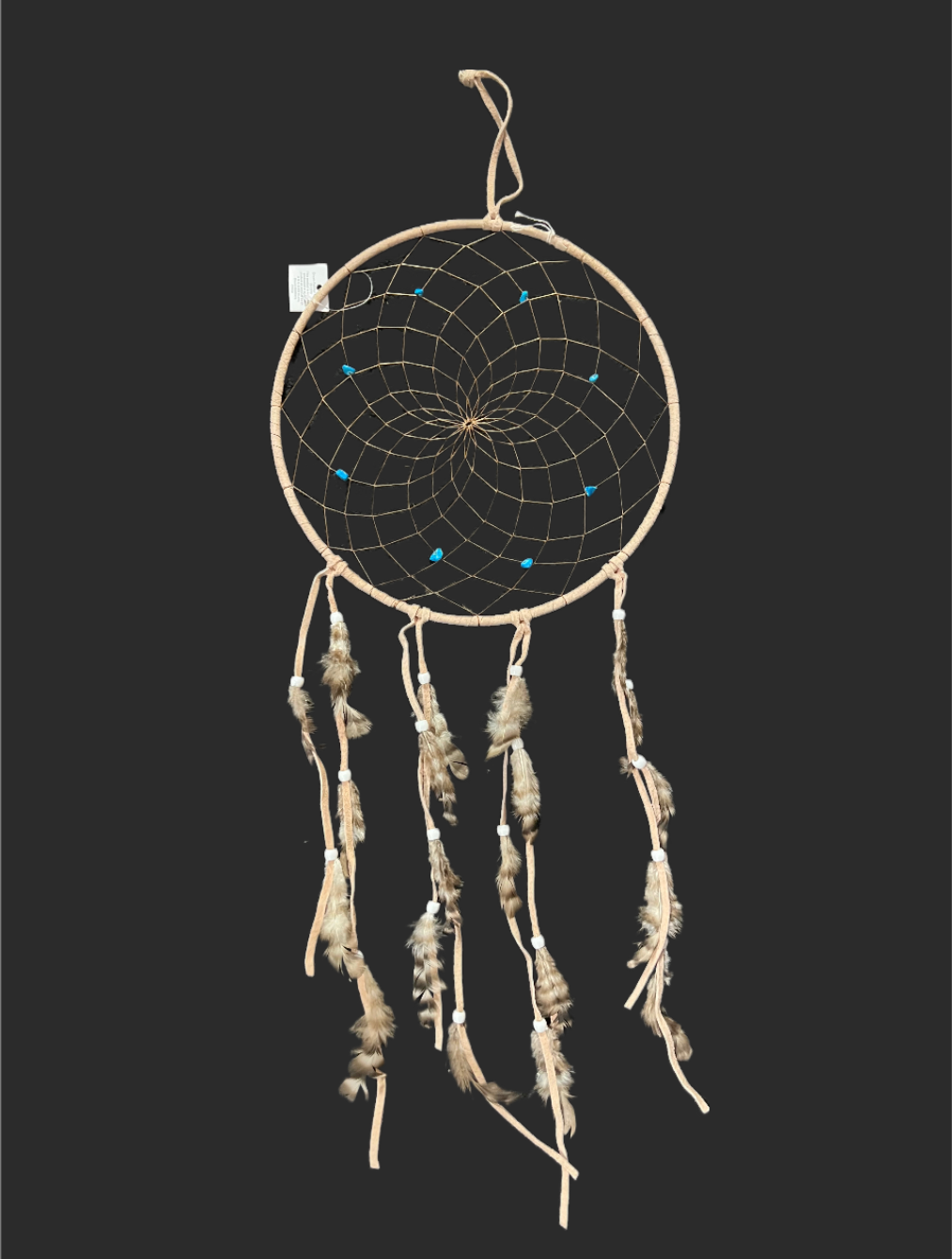 Dream Catcher Light Brown Leather with Genuine Turquoise Nuggets