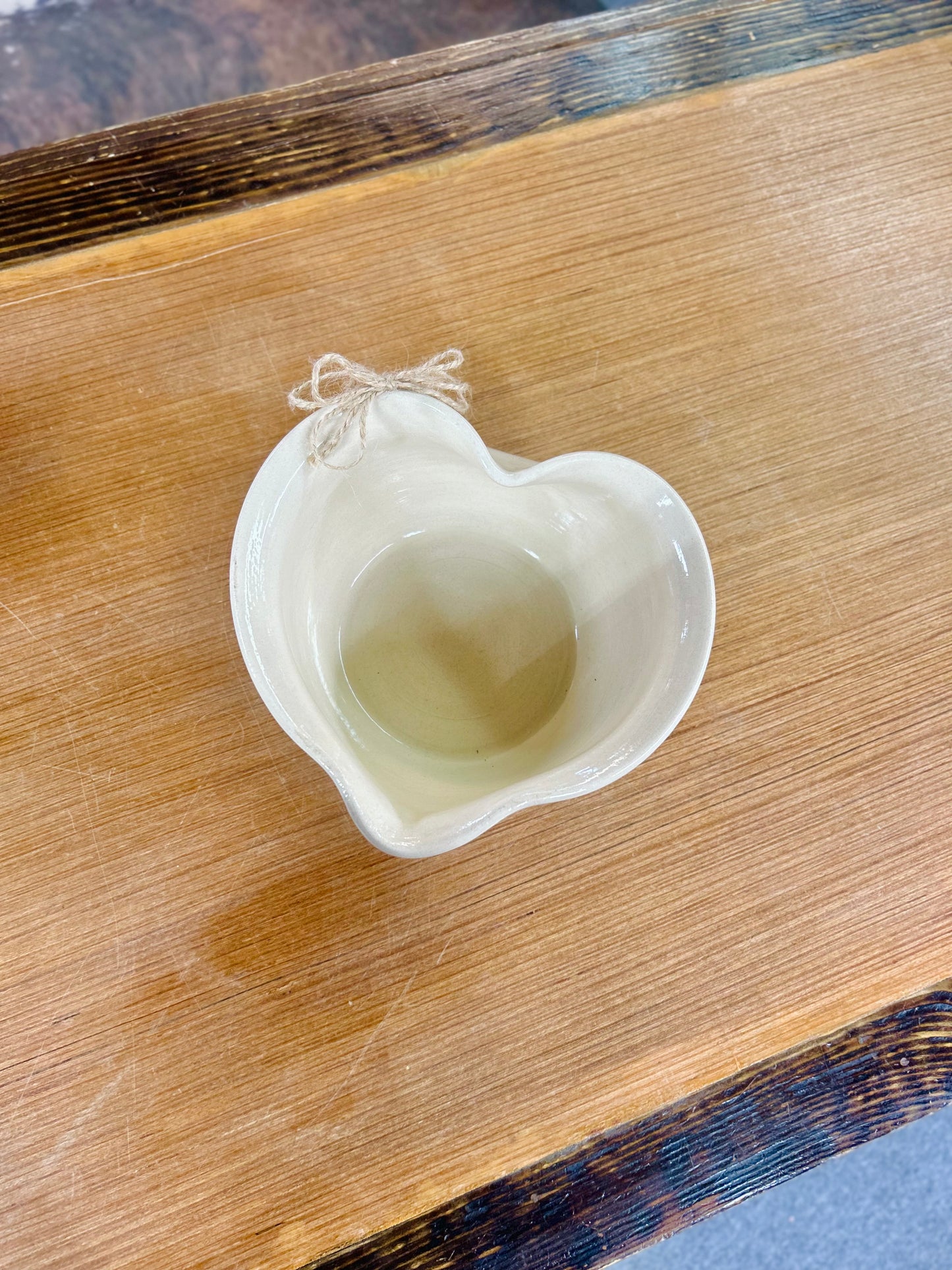 Vintage Marshall Pottery Heart Shaped Bowl with Blue Stripes