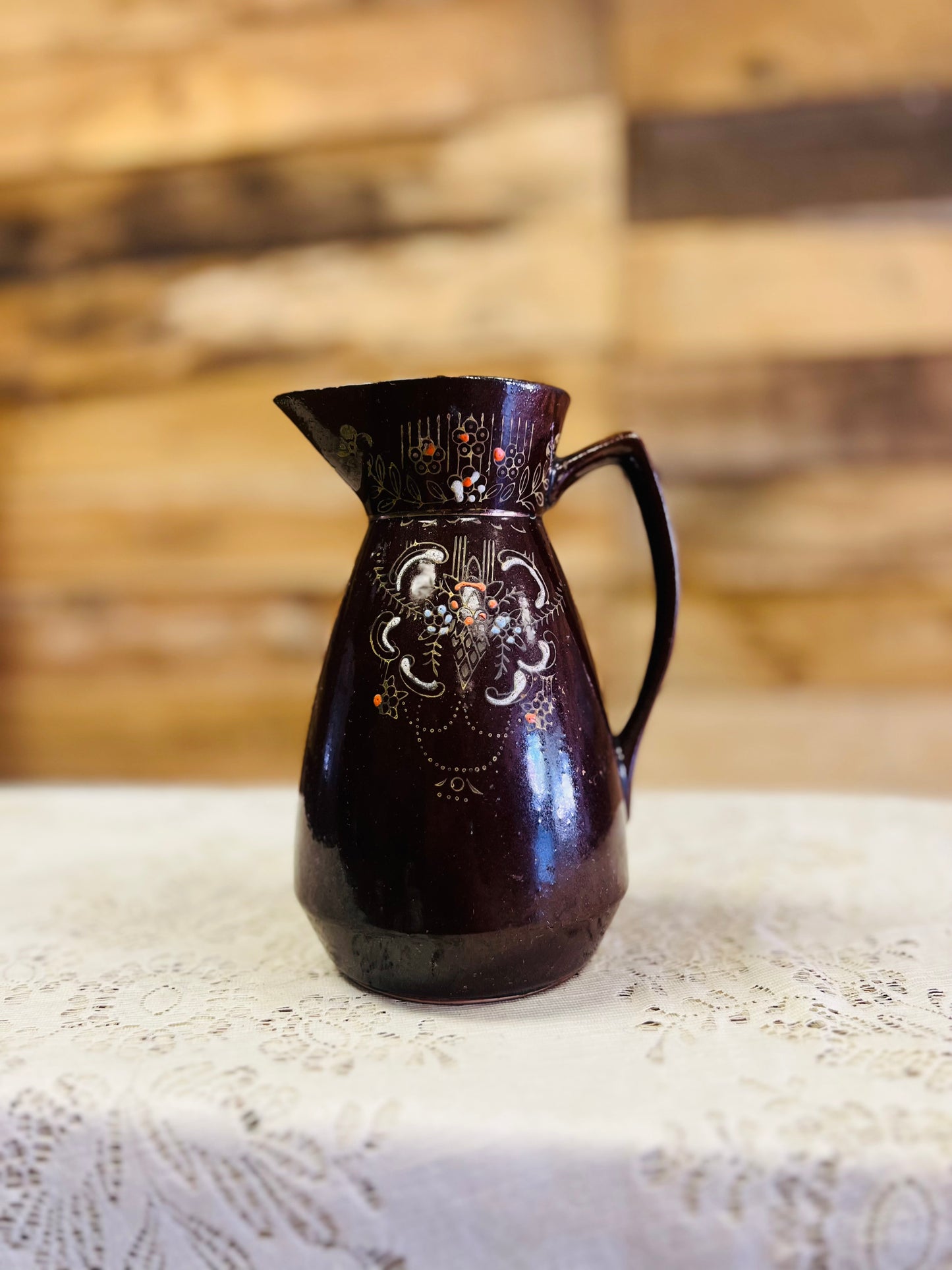 Vintage Brown Floral Pitcher
