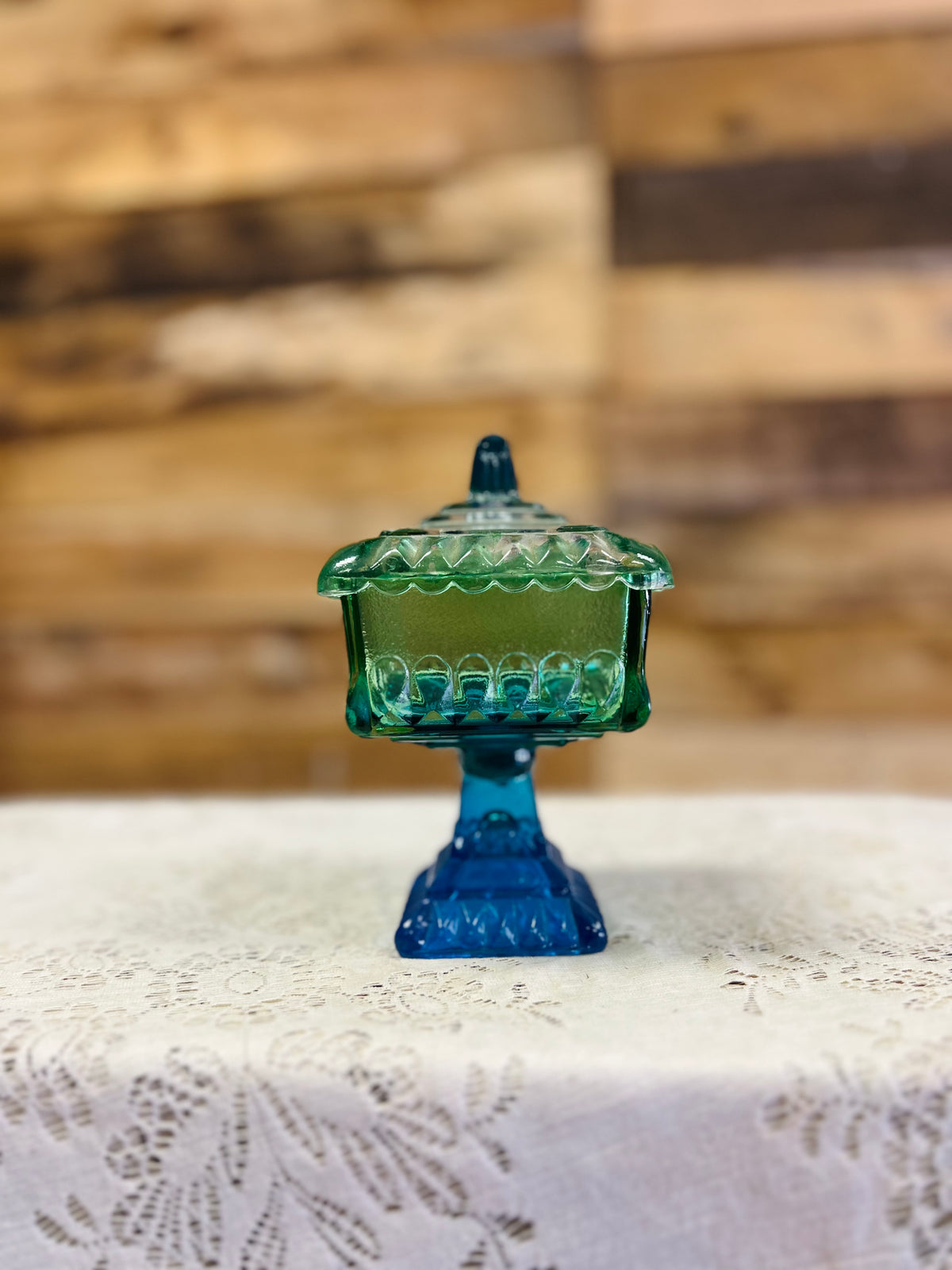 Vintage Blue & Green Ombre Pedestal Dish