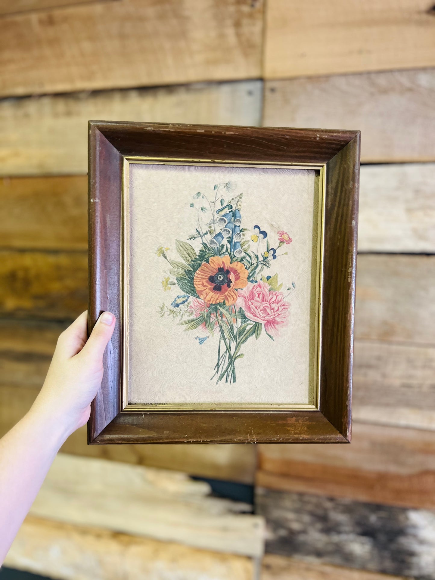 Vintage Floral Wood Framed Print