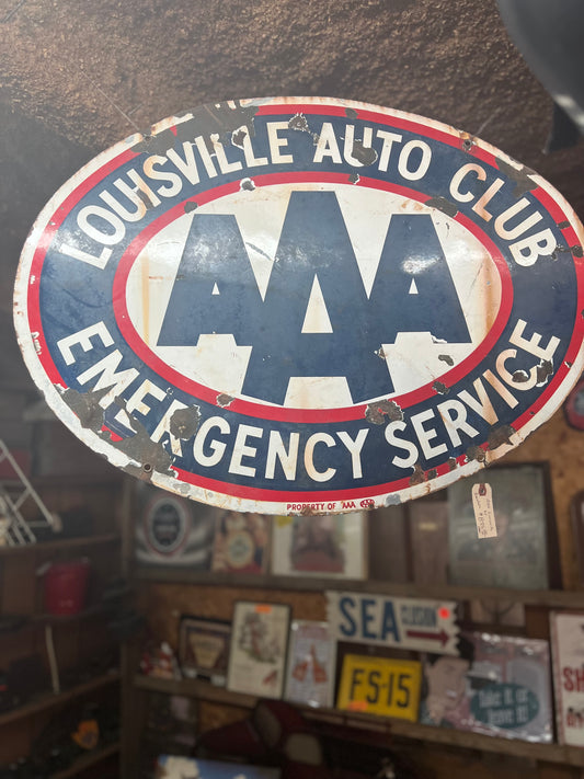 Triple A (AAA) Louisville Auto Club Porcelain Oval Sign