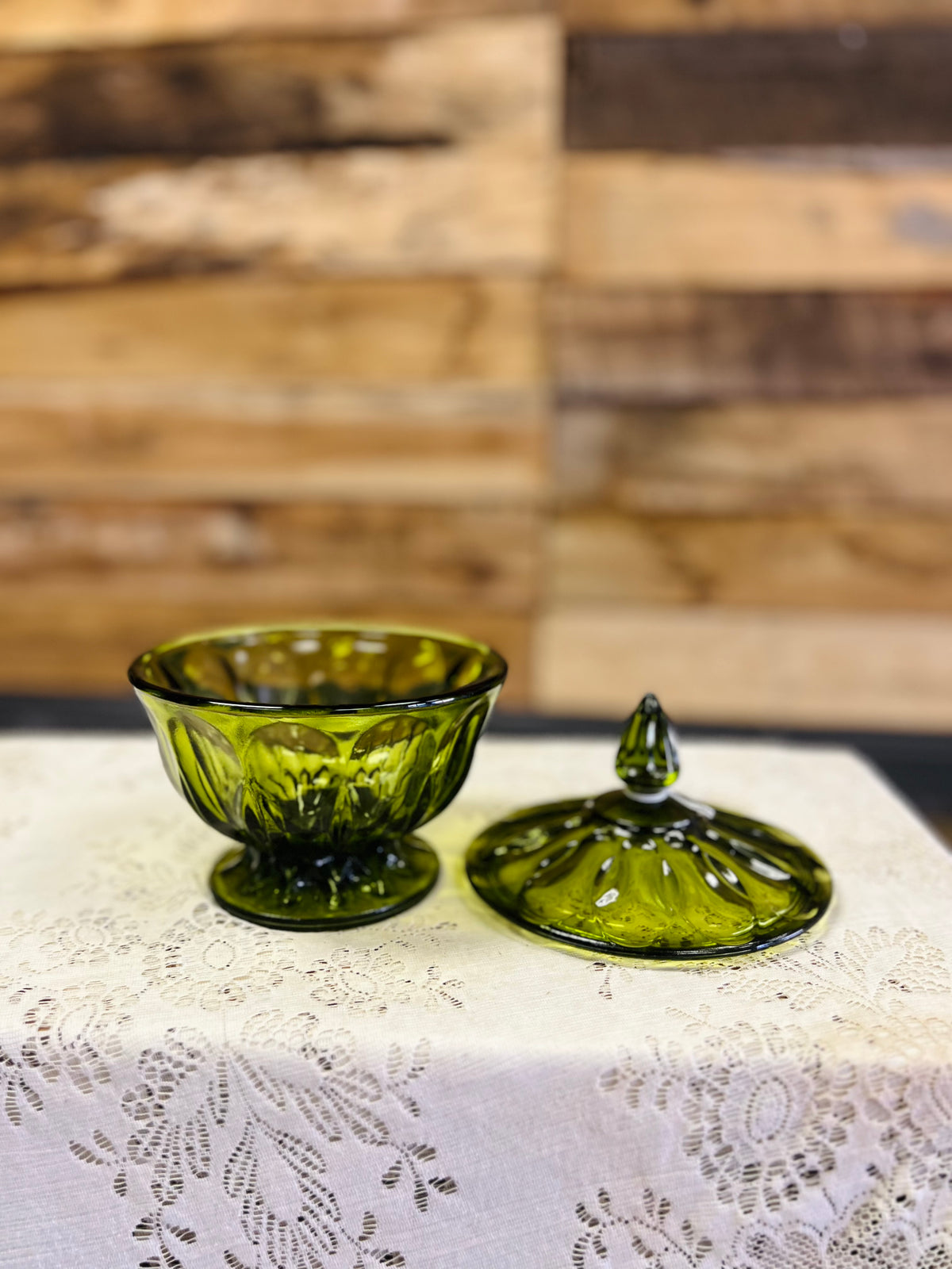 Vintage Avacado Green Glass Candy Compote