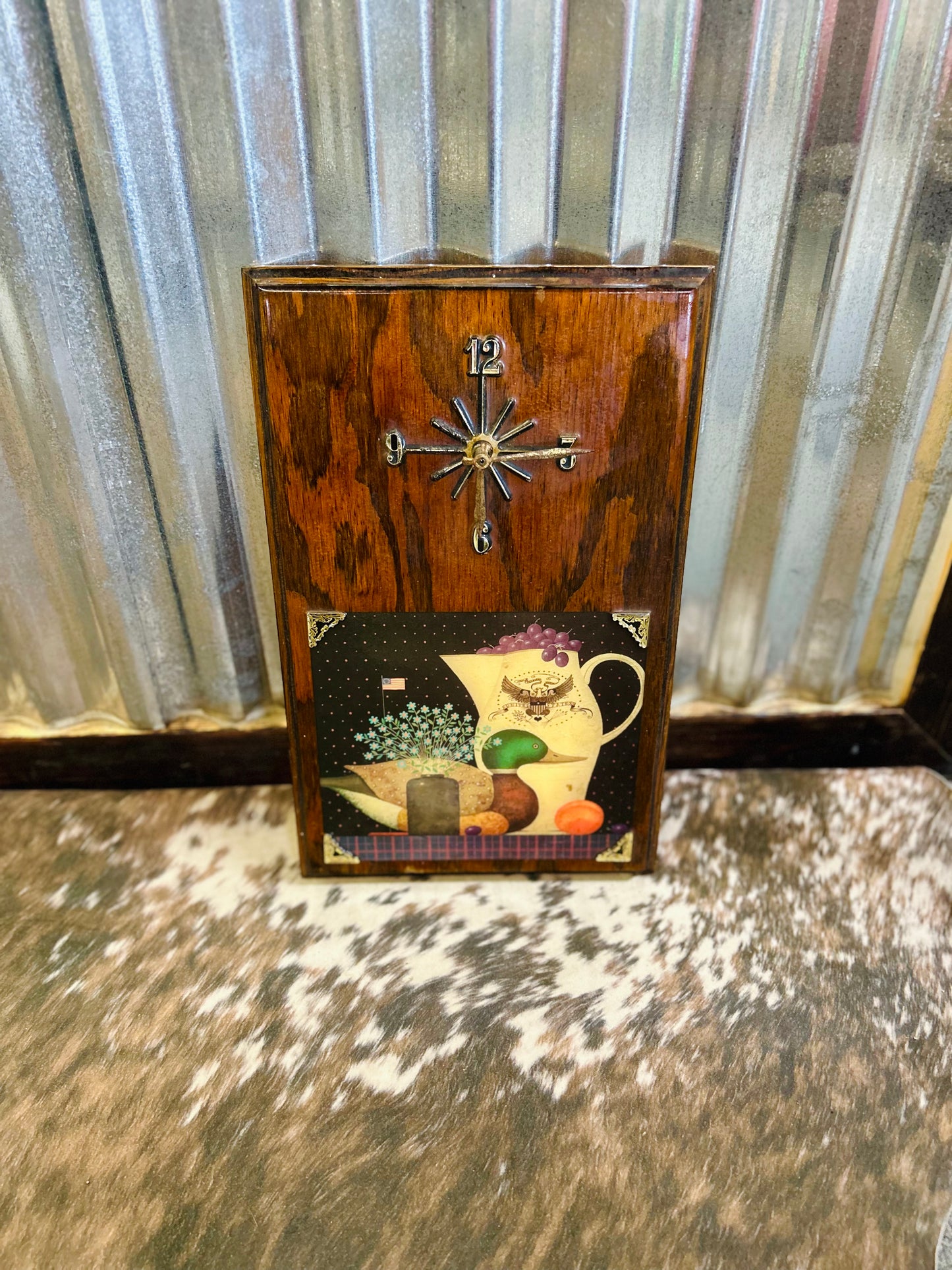 Vintage Wooden Wall Clock with Mallard Duck
