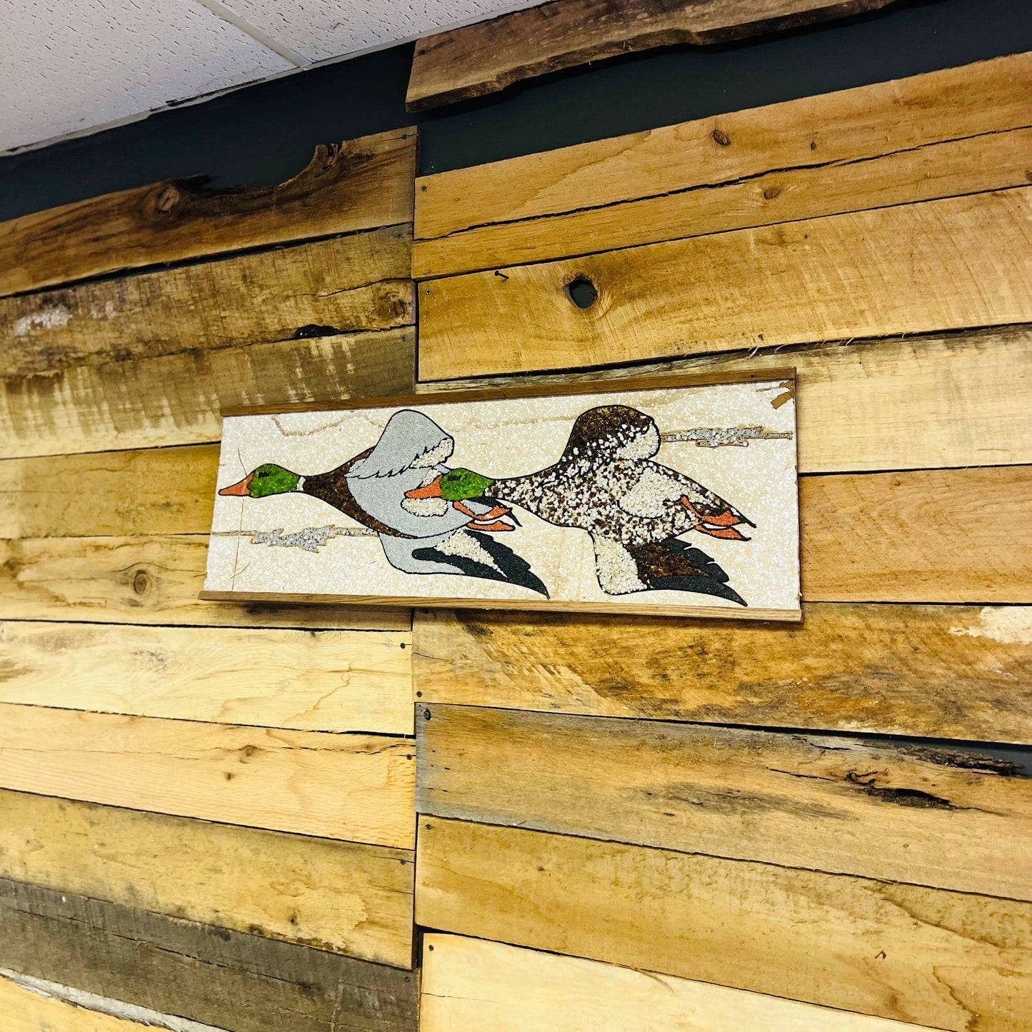 Vintage Handmade Flying Ducks Gravel Art
