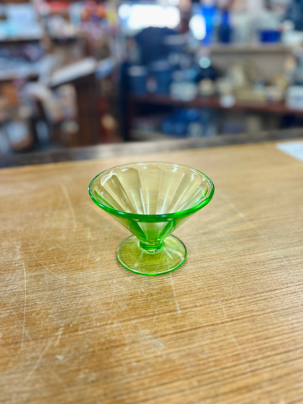 Vintage Uranium Glass Footed Panled Sherbert Bowl