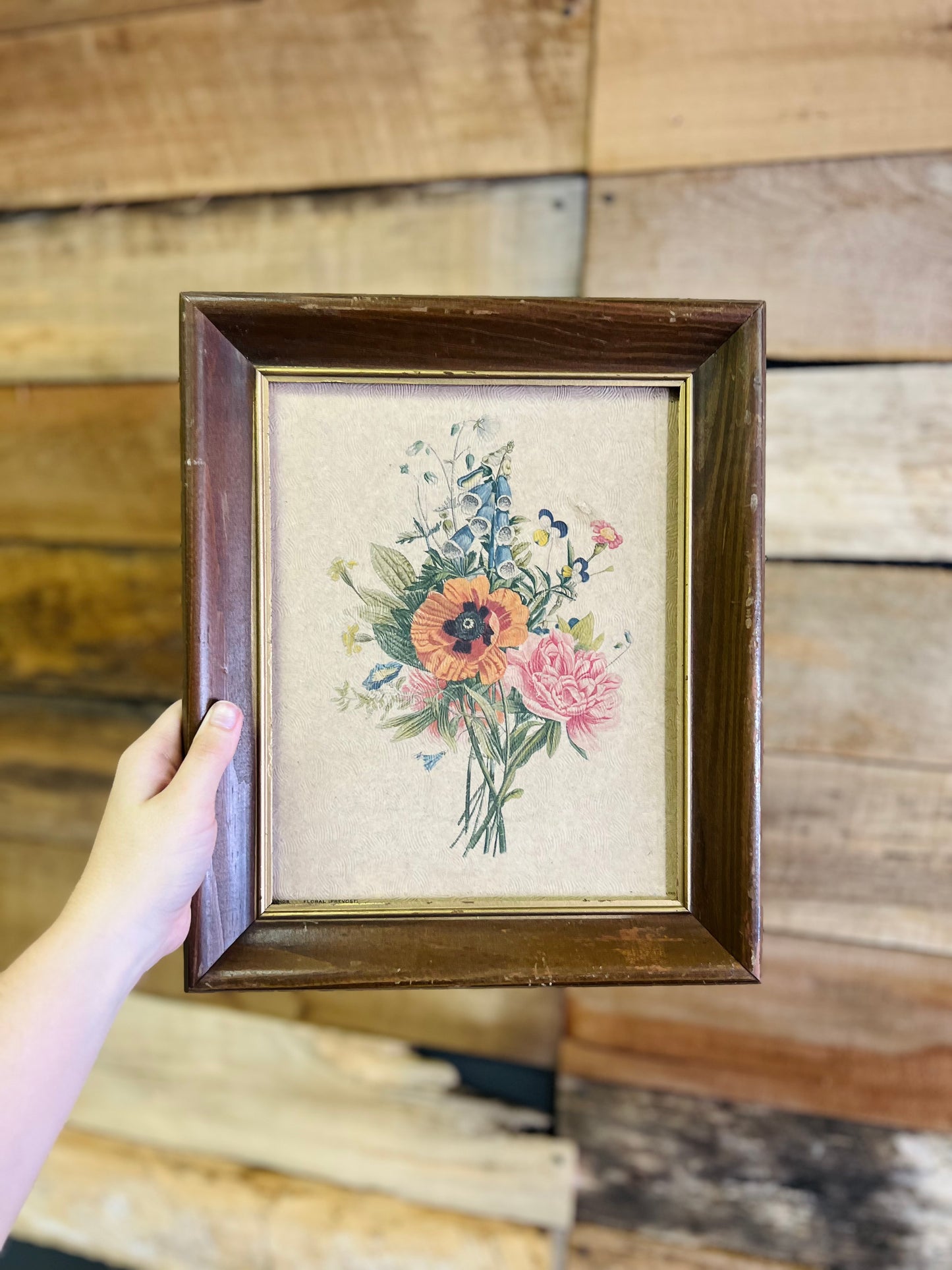 Vintage Floral Wood Framed Print